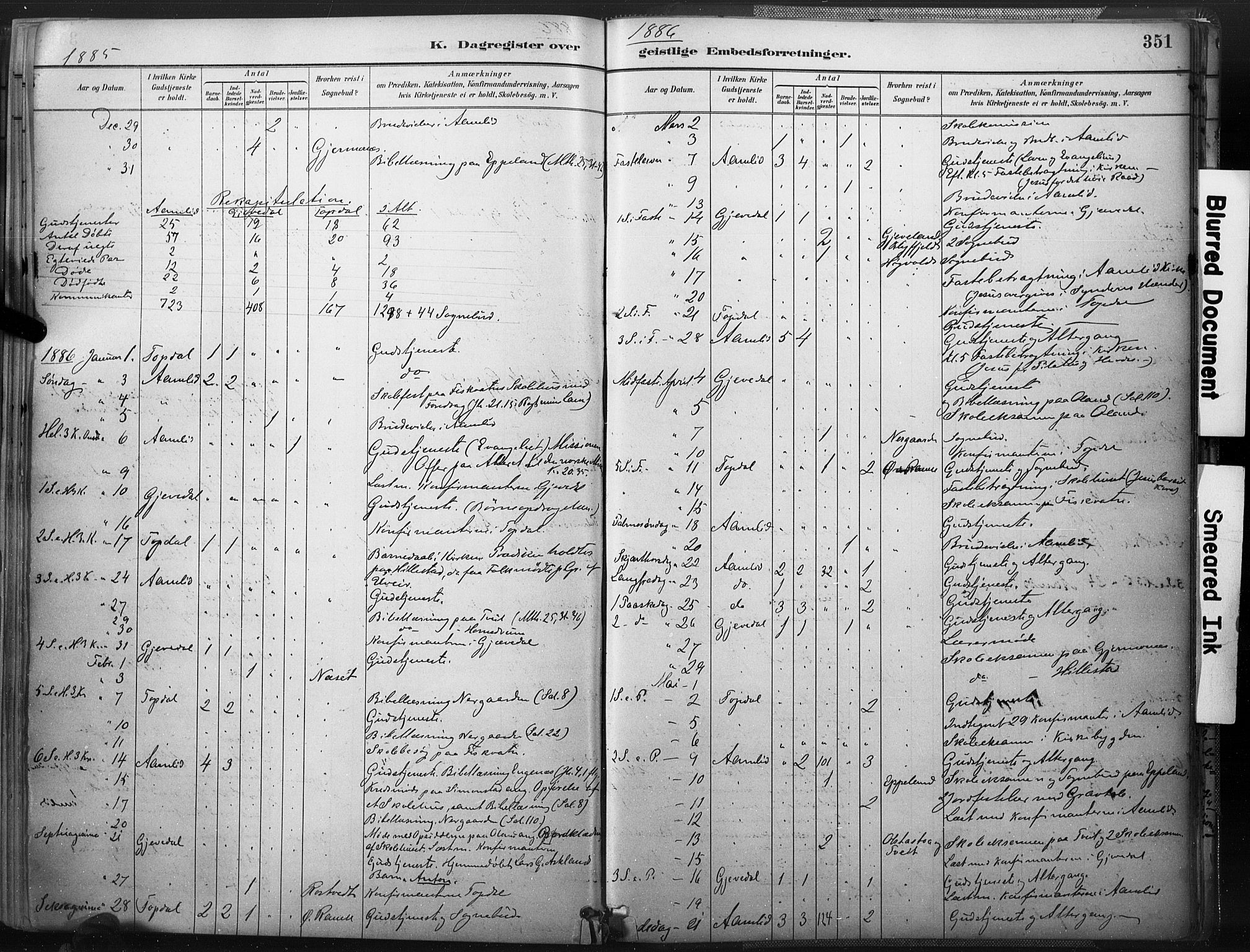 Åmli sokneprestkontor, SAK/1111-0050/F/Fa/Fac/L0010: Parish register (official) no. A 10 /1, 1885-1899, p. 351