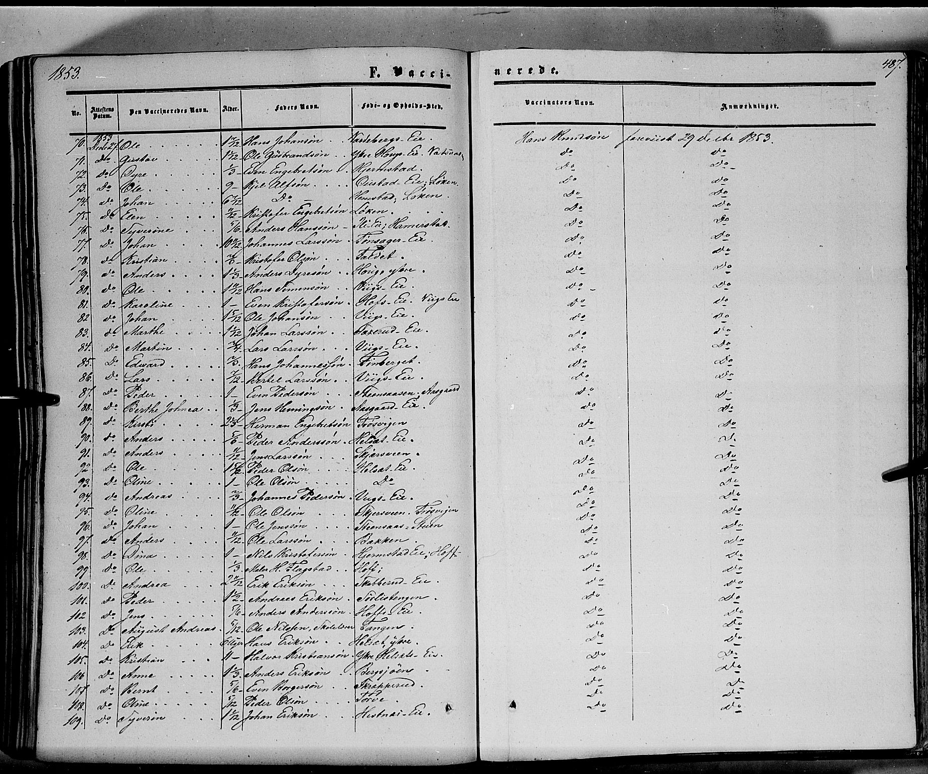 Stange prestekontor, AV/SAH-PREST-002/K/L0012: Parish register (official) no. 12, 1852-1862, p. 487