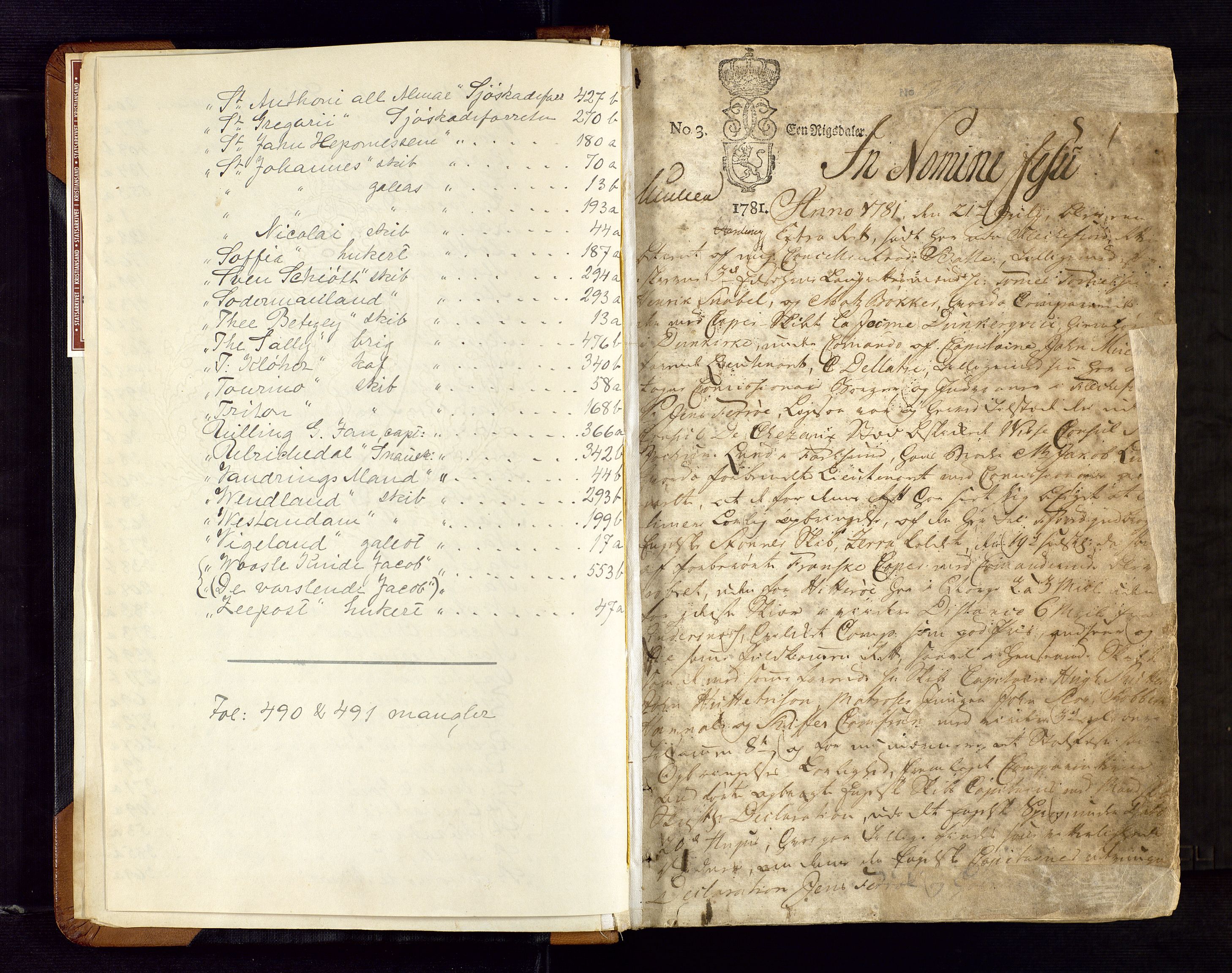 Lister sorenskriveri, AV/SAK-1221-0003/F/Fb/L0010: Ekstrarettsprotokoll med register nr 10, 1781-1790, p. 1