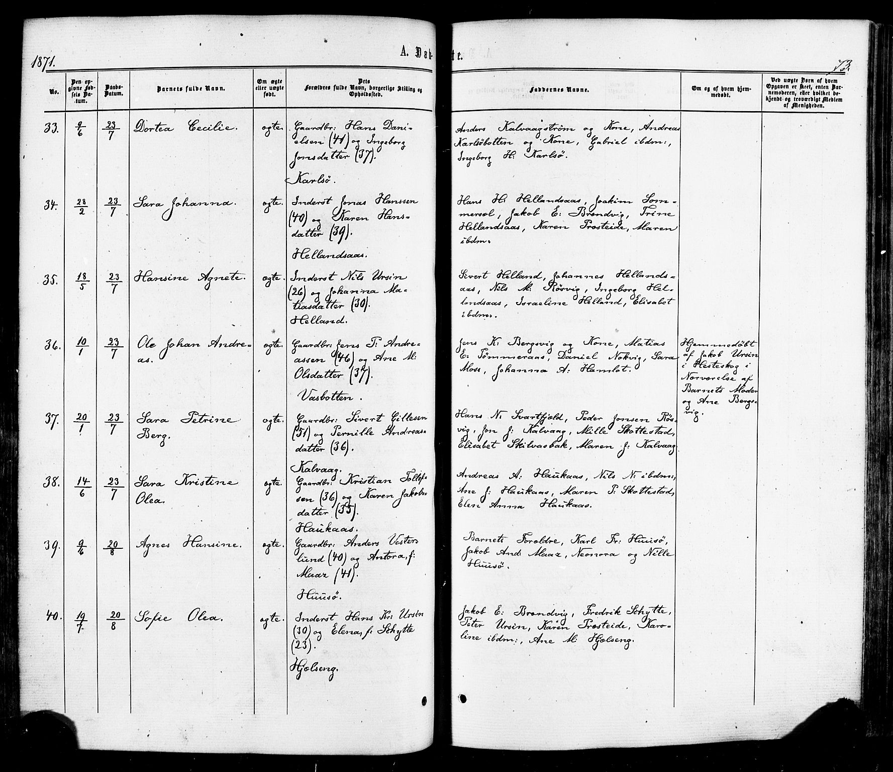 Ministerialprotokoller, klokkerbøker og fødselsregistre - Nordland, AV/SAT-A-1459/859/L0845: Parish register (official) no. 859A05, 1863-1877, p. 73