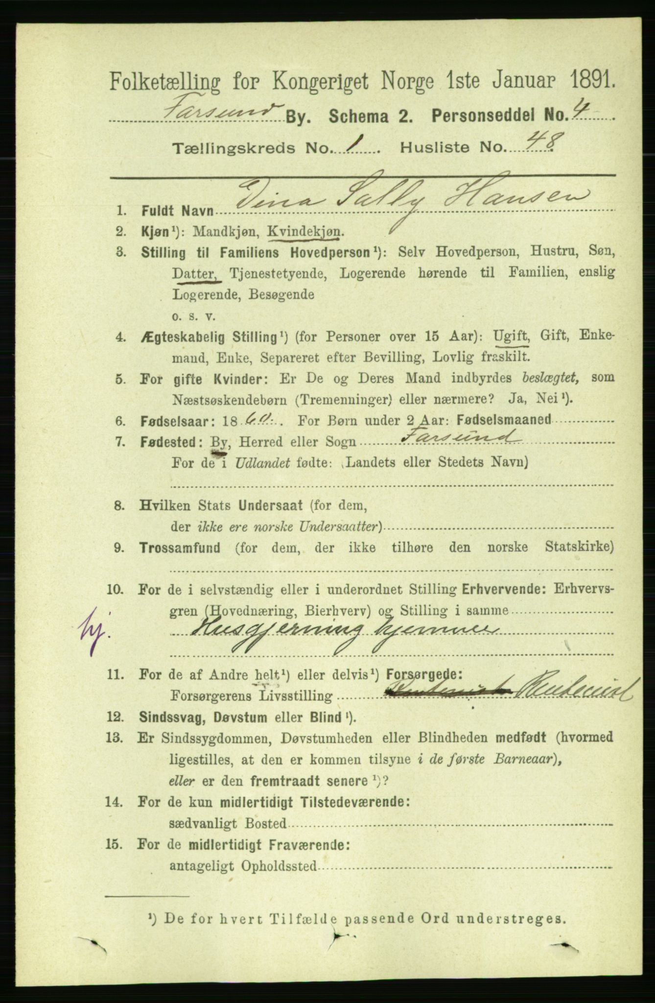 RA, 1891 census for 1003 Farsund, 1891, p. 896