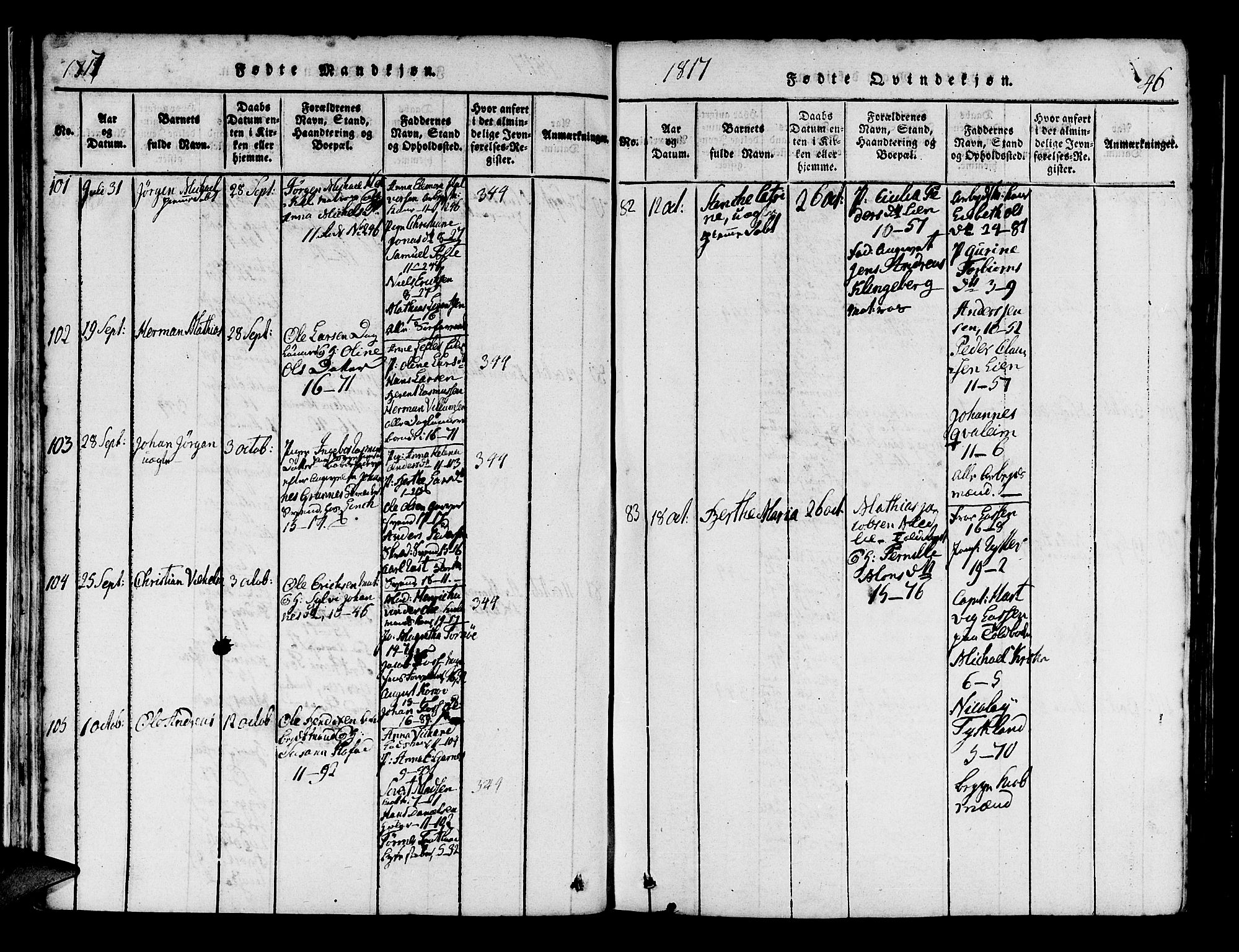 Domkirken sokneprestembete, AV/SAB-A-74801/H/Haa/L0010: Parish register (official) no. A 10, 1816-1821, p. 46