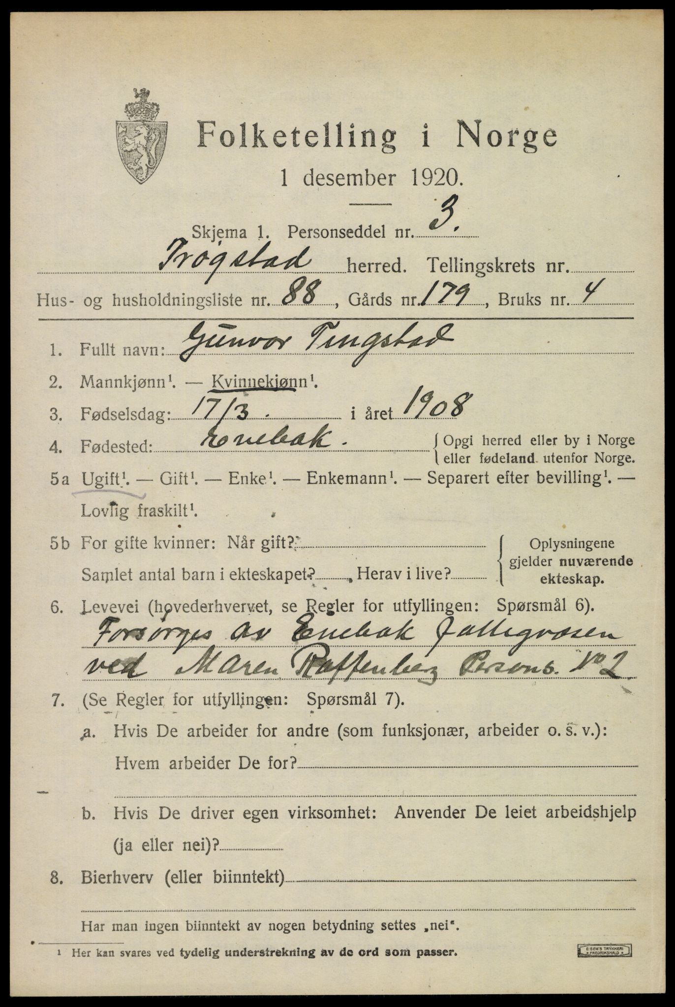 SAO, 1920 census for Trøgstad, 1920, p. 7570