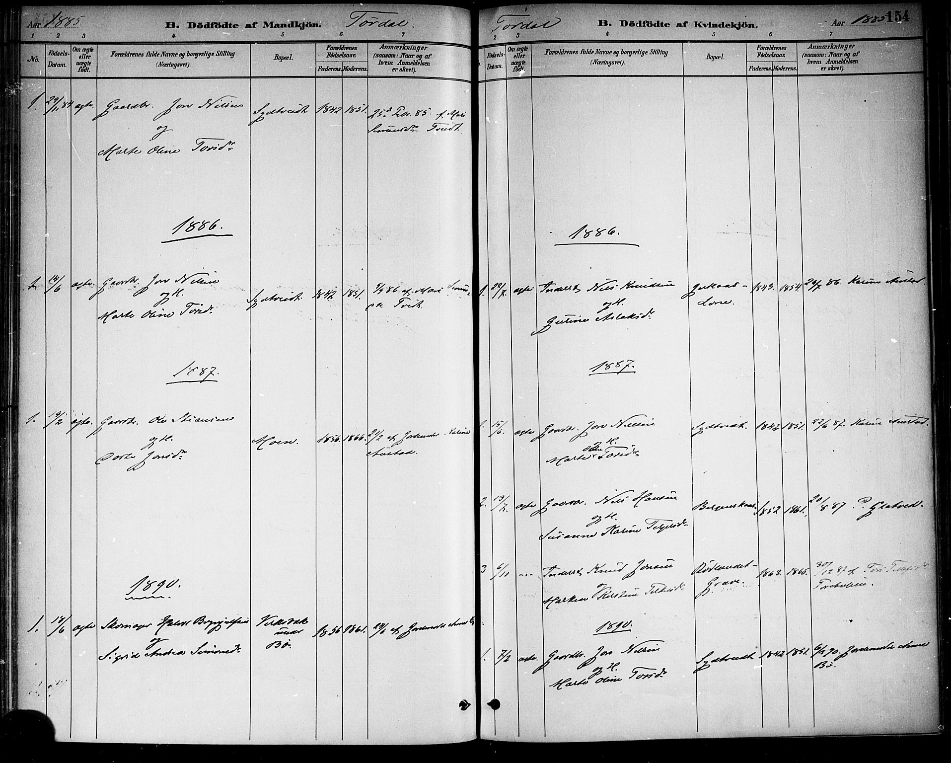 Drangedal kirkebøker, SAKO/A-258/F/Fa/L0010: Parish register (official) no. 10 /2, 1885-1894, p. 154