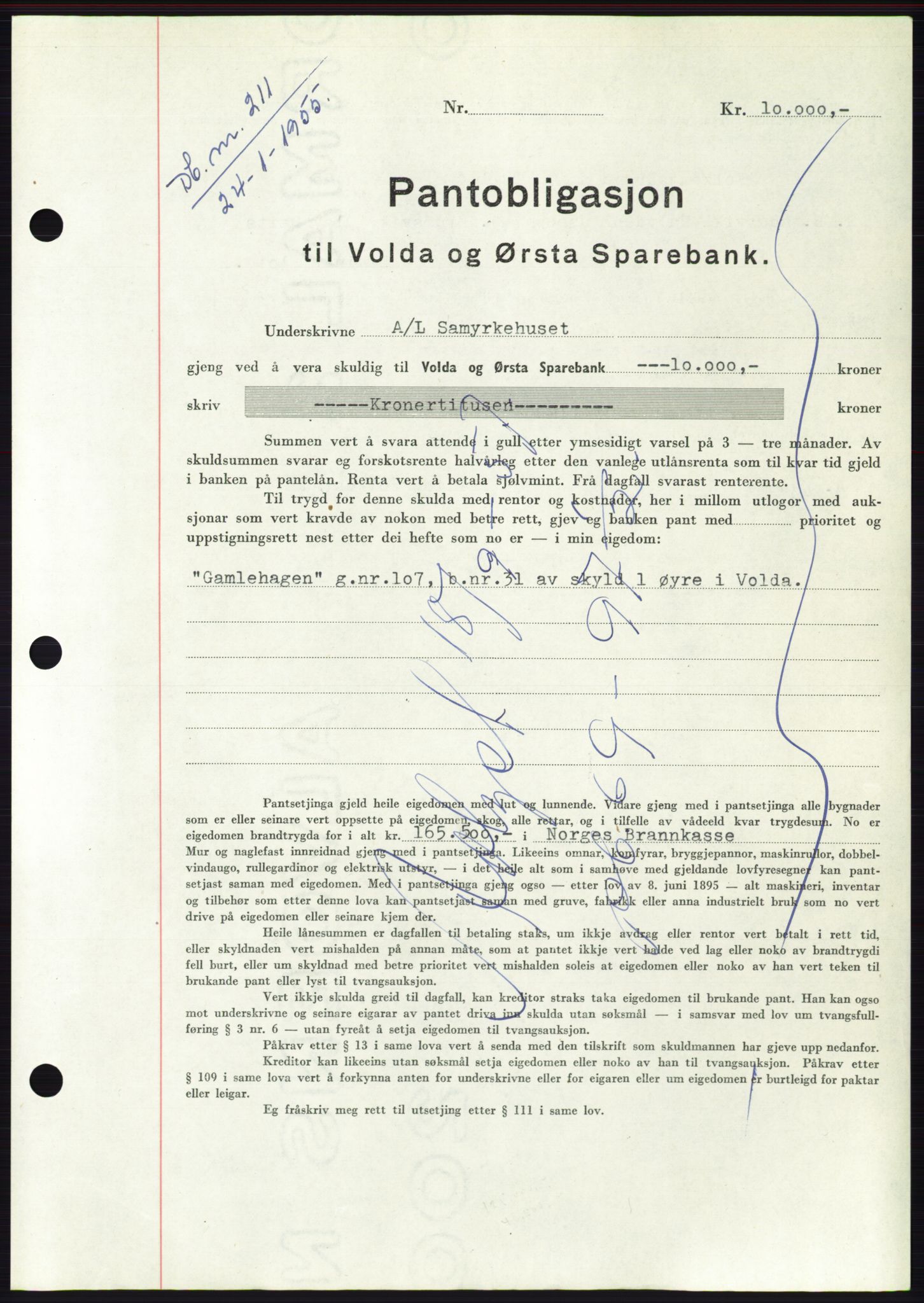 Søre Sunnmøre sorenskriveri, AV/SAT-A-4122/1/2/2C/L0126: Mortgage book no. 14B, 1954-1955, Diary no: : 211/1955