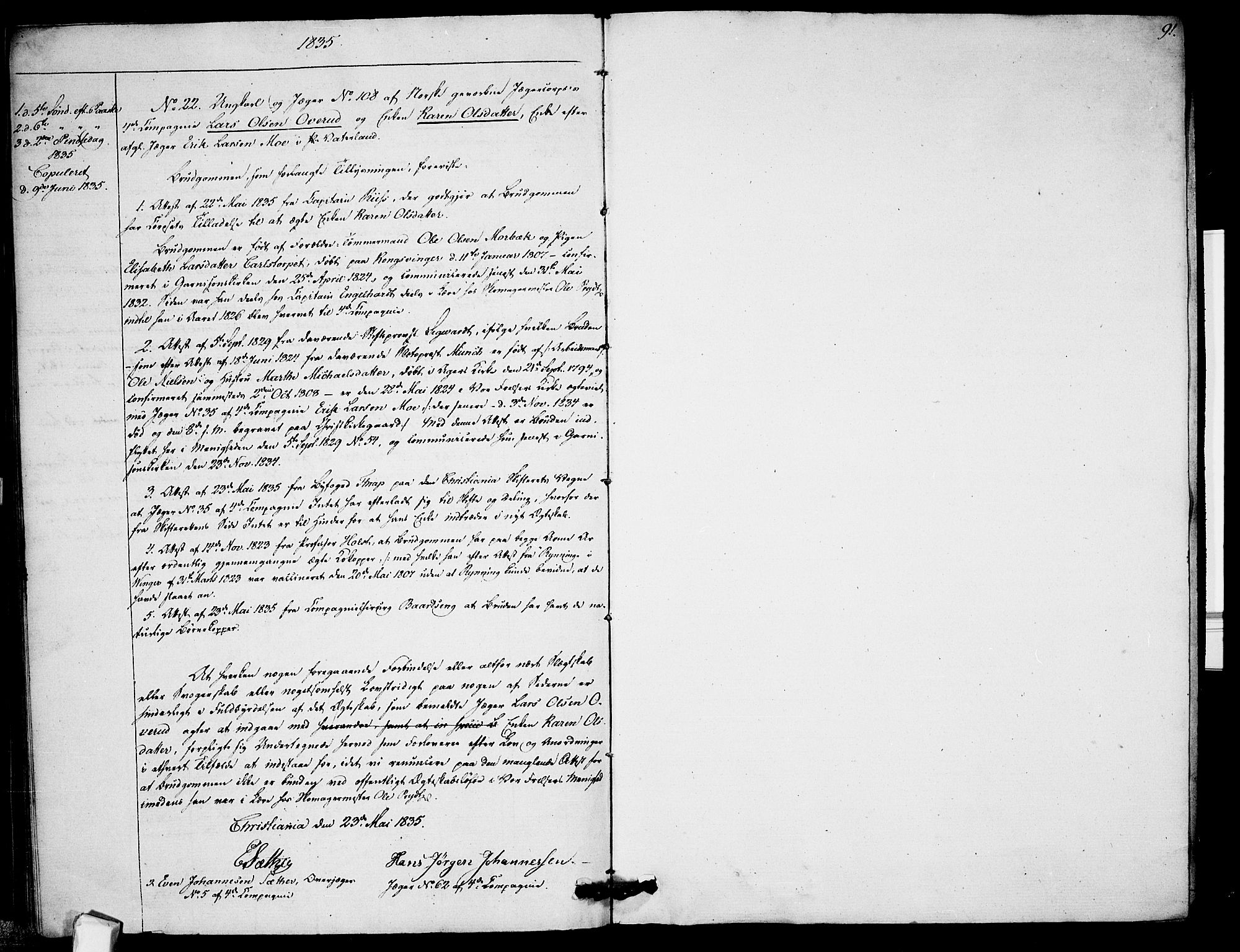 Garnisonsmenigheten Kirkebøker, AV/SAO-A-10846/H/Ha/L0002: Banns register no. I 2, 1829-1835, p. 91