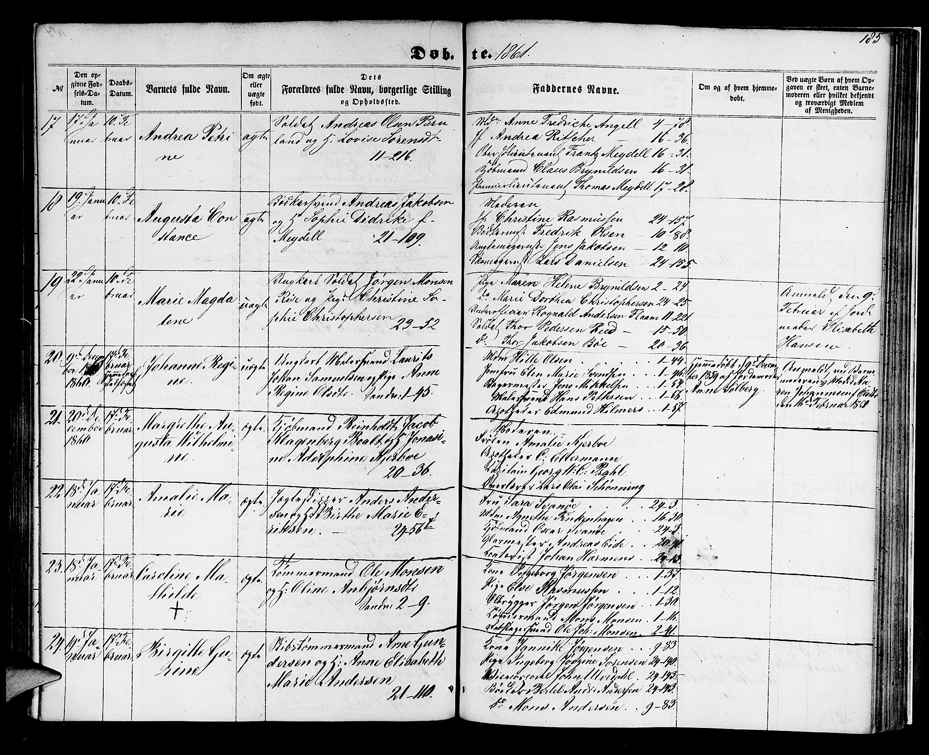 Korskirken sokneprestembete, AV/SAB-A-76101/H/Hab: Parish register (copy) no. B 4, 1858-1863, p. 185