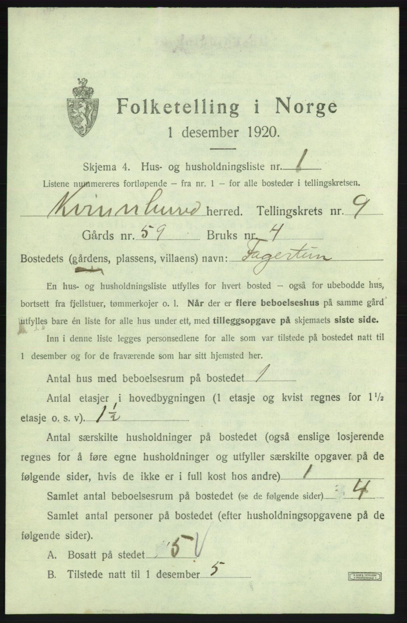SAB, 1920 census for Kvinnherad, 1920, p. 1050