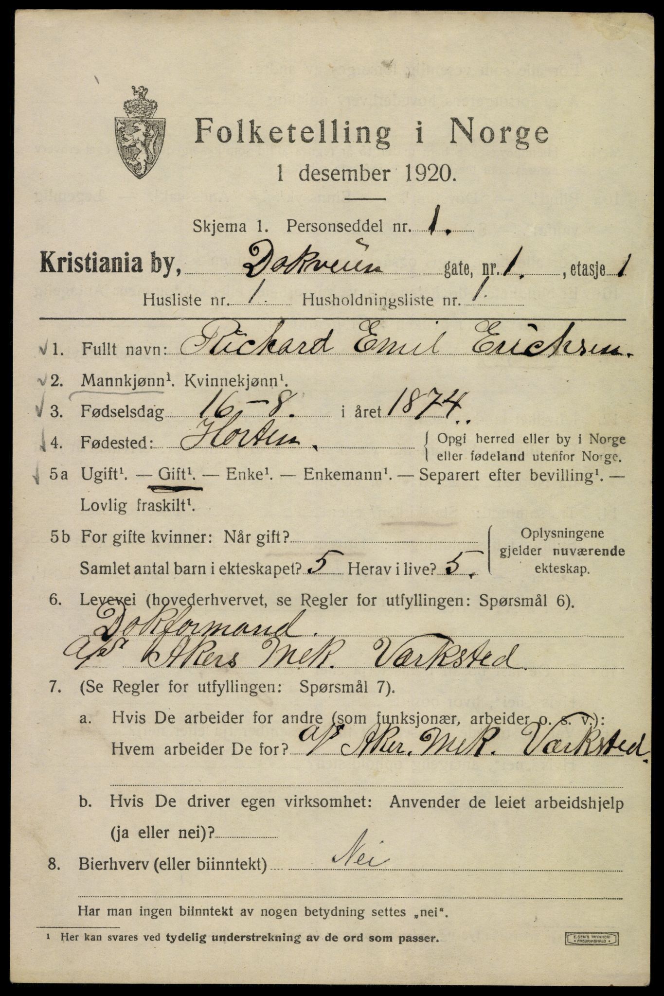 SAO, 1920 census for Kristiania, 1920, p. 199319