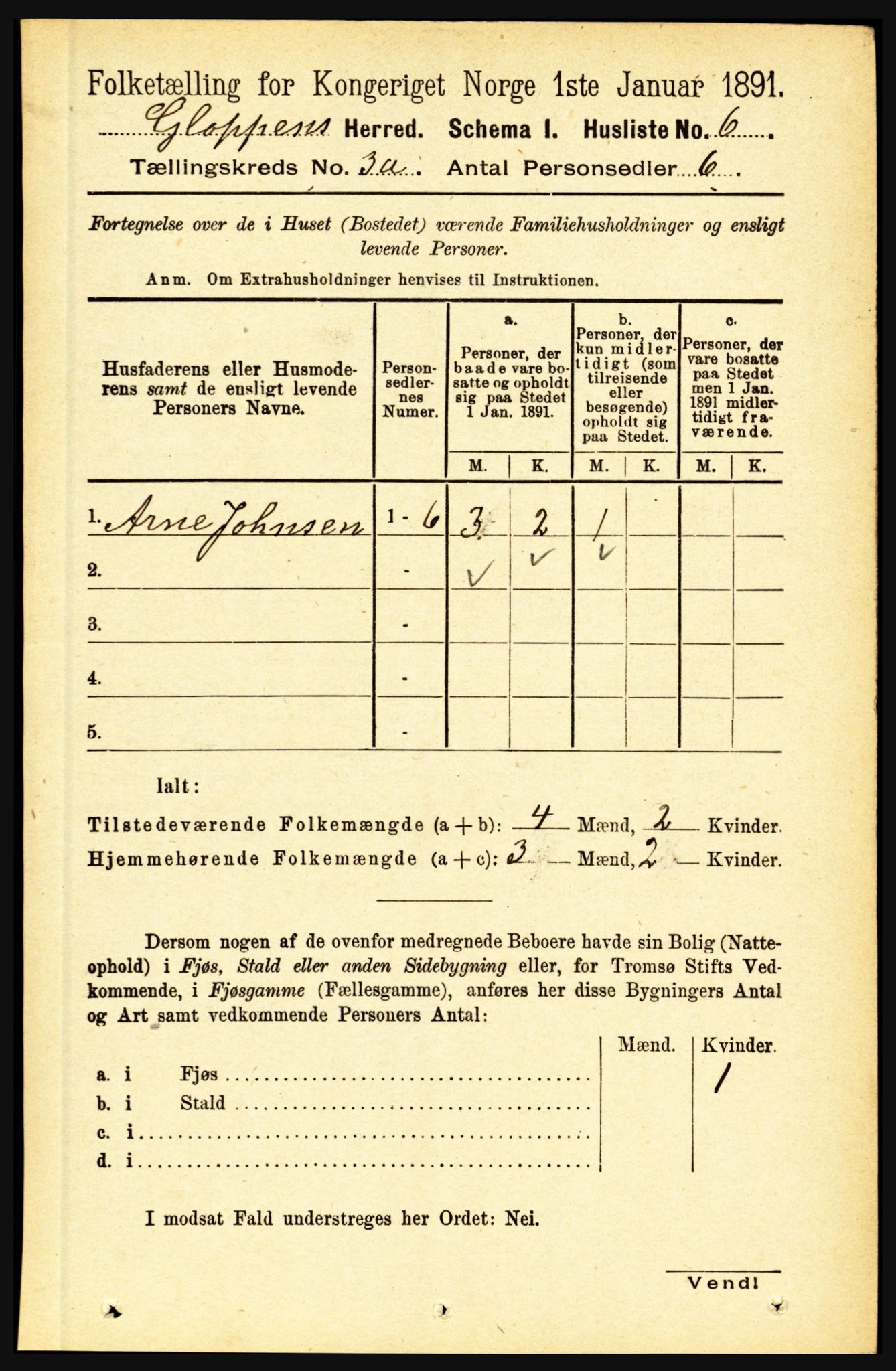 RA, 1891 census for 1445 Gloppen, 1891, p. 1143