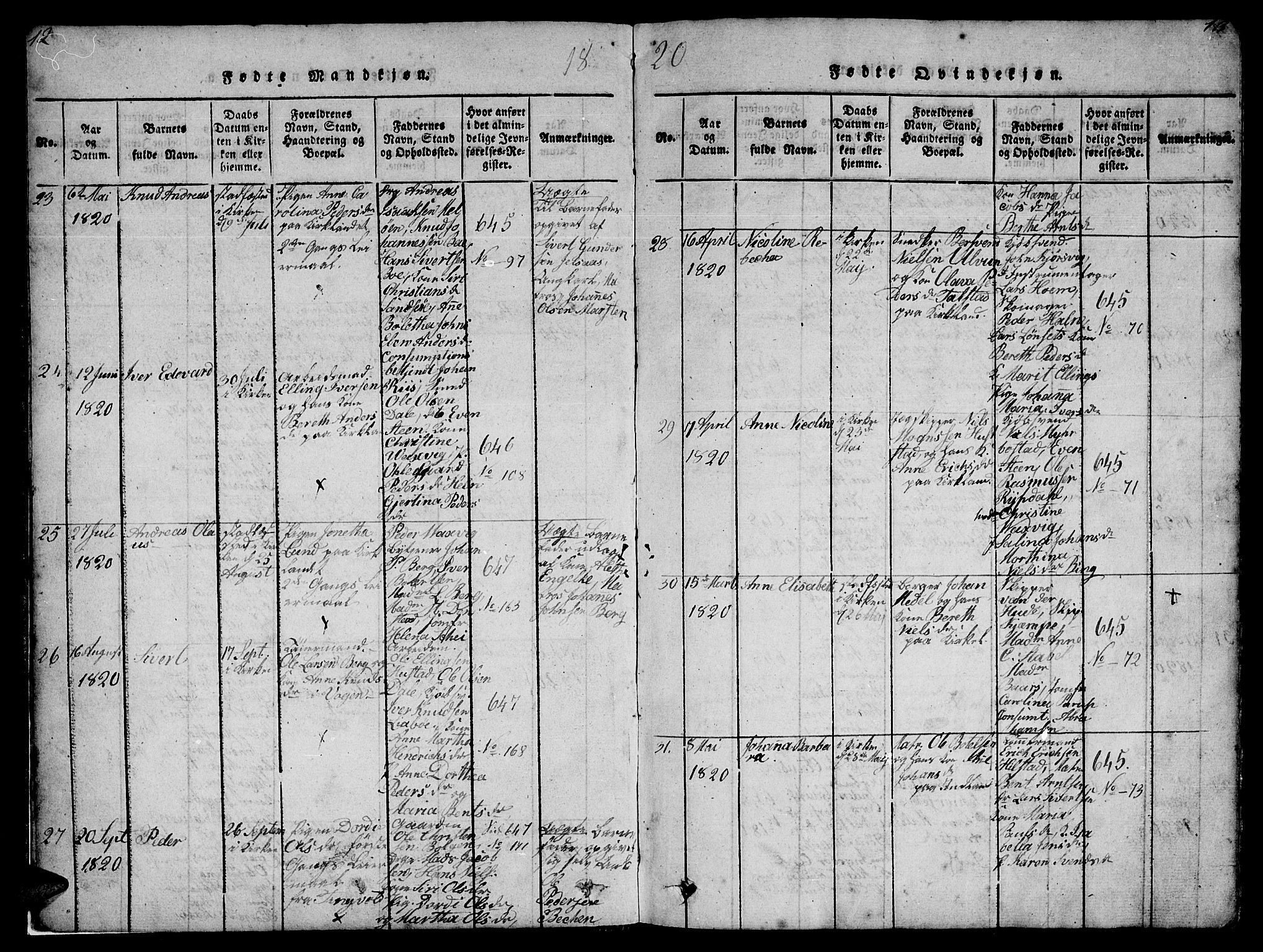 Ministerialprotokoller, klokkerbøker og fødselsregistre - Møre og Romsdal, AV/SAT-A-1454/572/L0856: Parish register (copy) no. 572C01, 1819-1832, p. 12-13