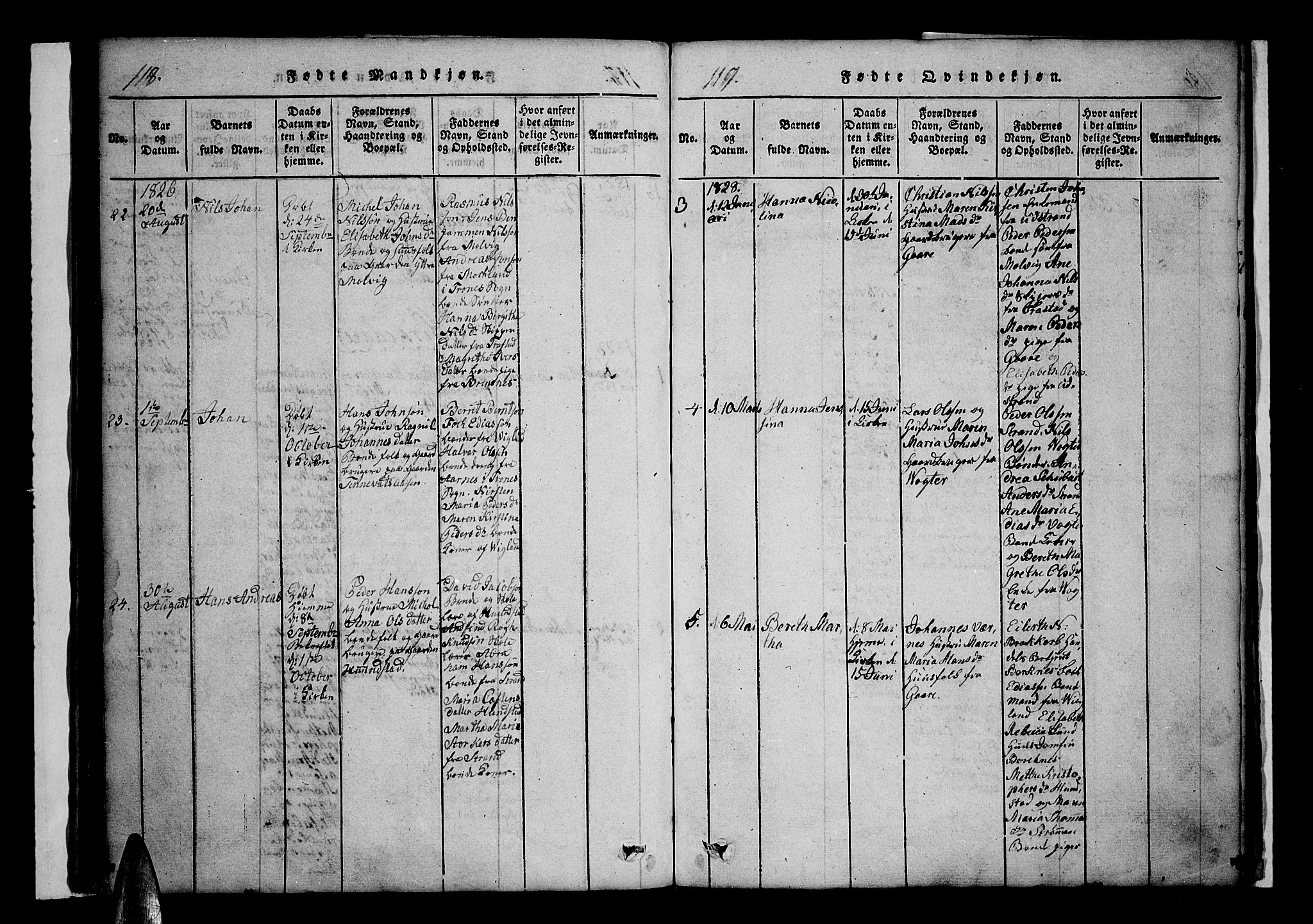 Kvæfjord sokneprestkontor, AV/SATØ-S-1323/G/Ga/Gaa/L0002kirke: Parish register (official) no. 2, 1821-1830, p. 118-119