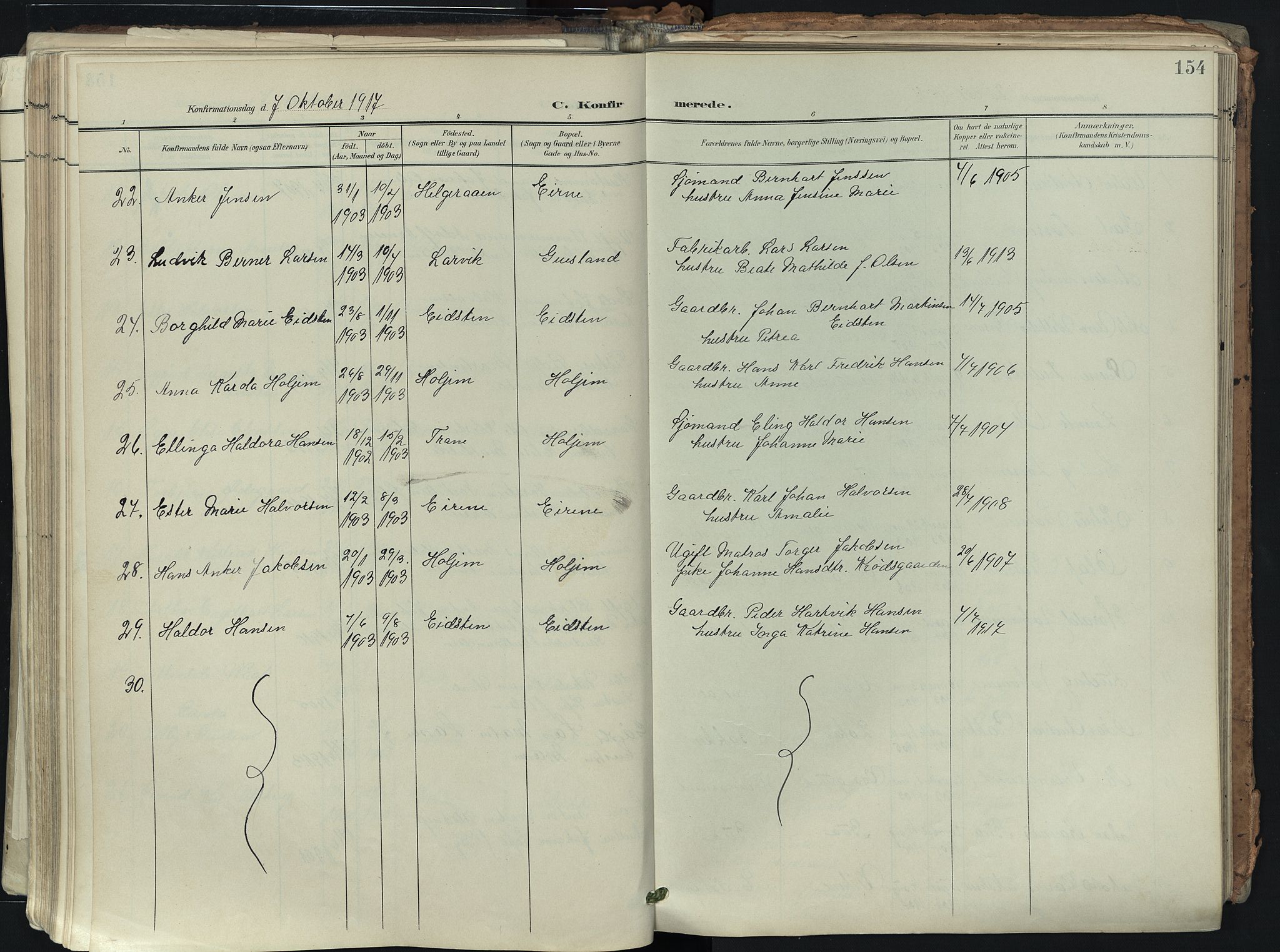 Brunlanes kirkebøker, SAKO/A-342/F/Fb/L0003: Parish register (official) no. II 3, 1900-1922, p. 154