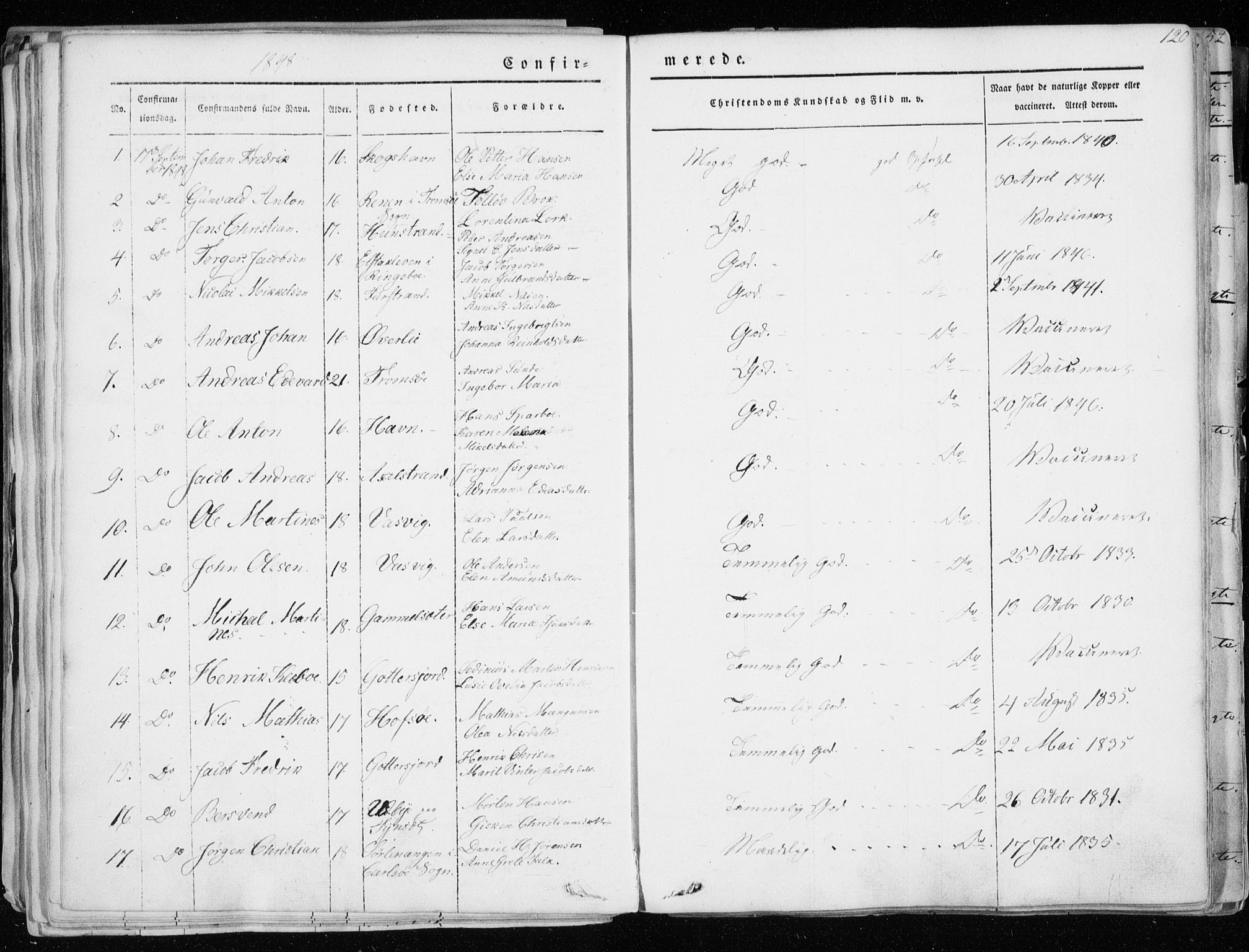 Tranøy sokneprestkontor, SATØ/S-1313/I/Ia/Iaa/L0006kirke: Parish register (official) no. 6, 1844-1855, p. 120