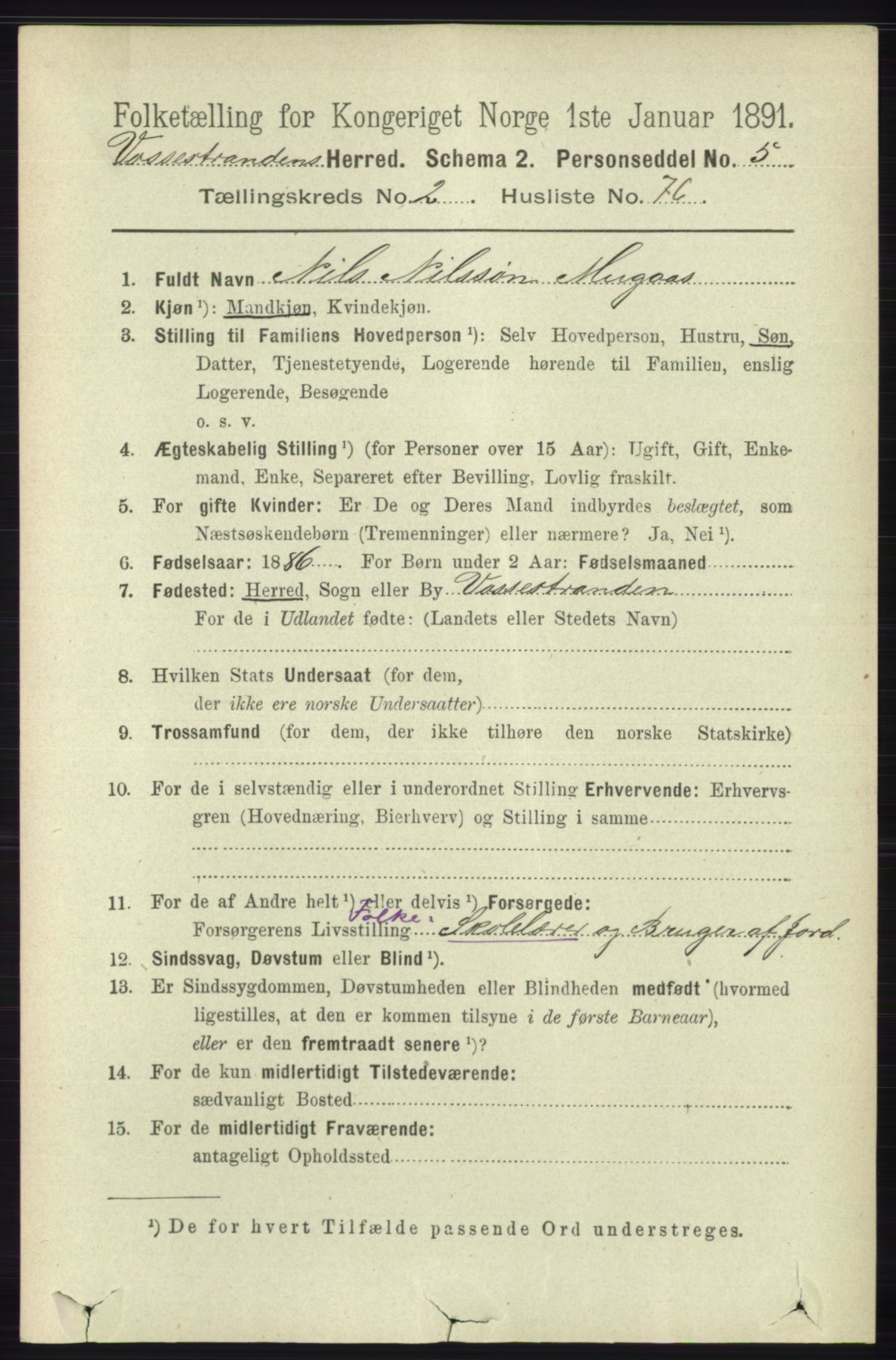 RA, 1891 census for 1236 Vossestrand, 1891, p. 1194