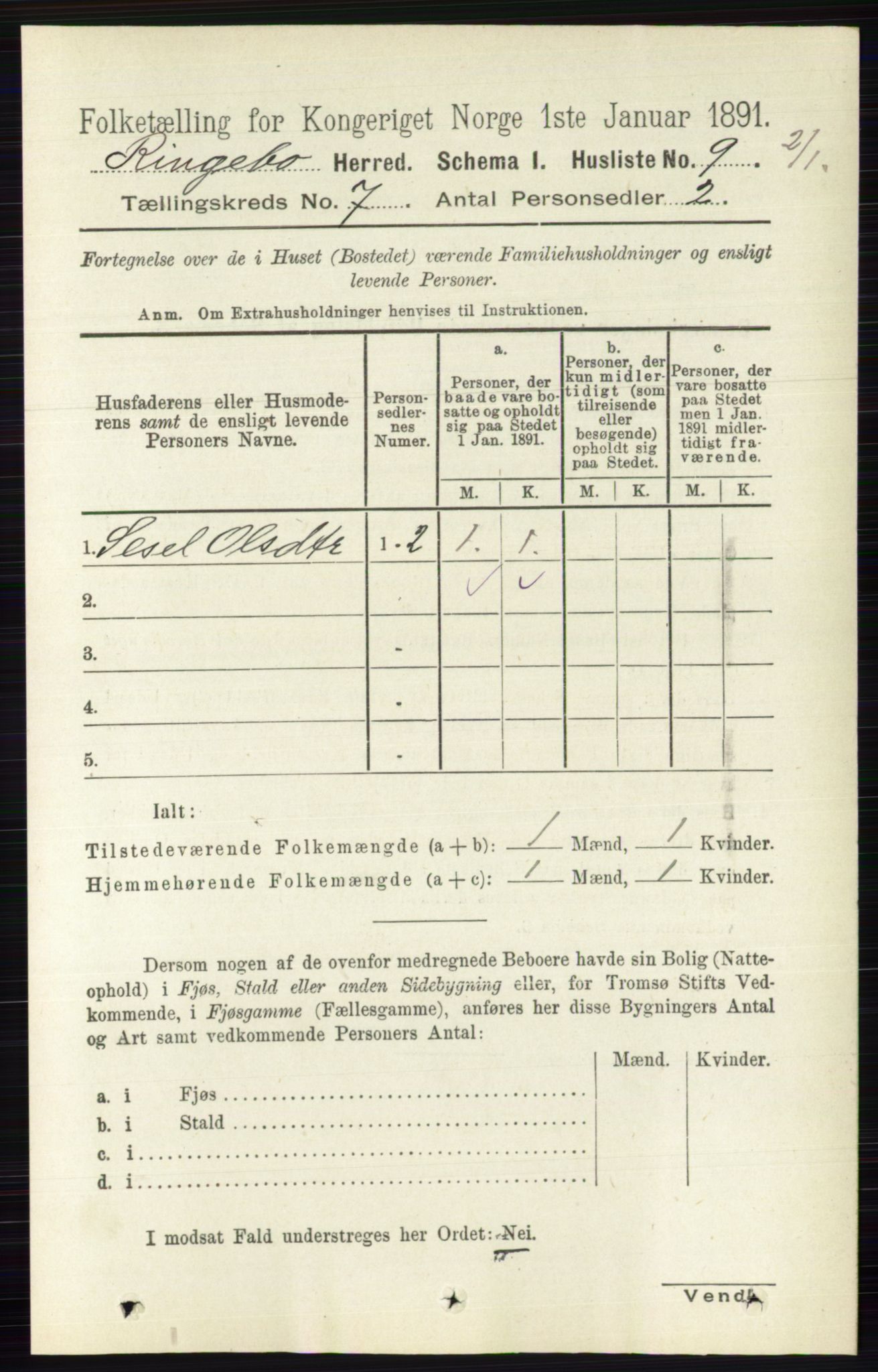 RA, 1891 census for 0520 Ringebu, 1891, p. 2932