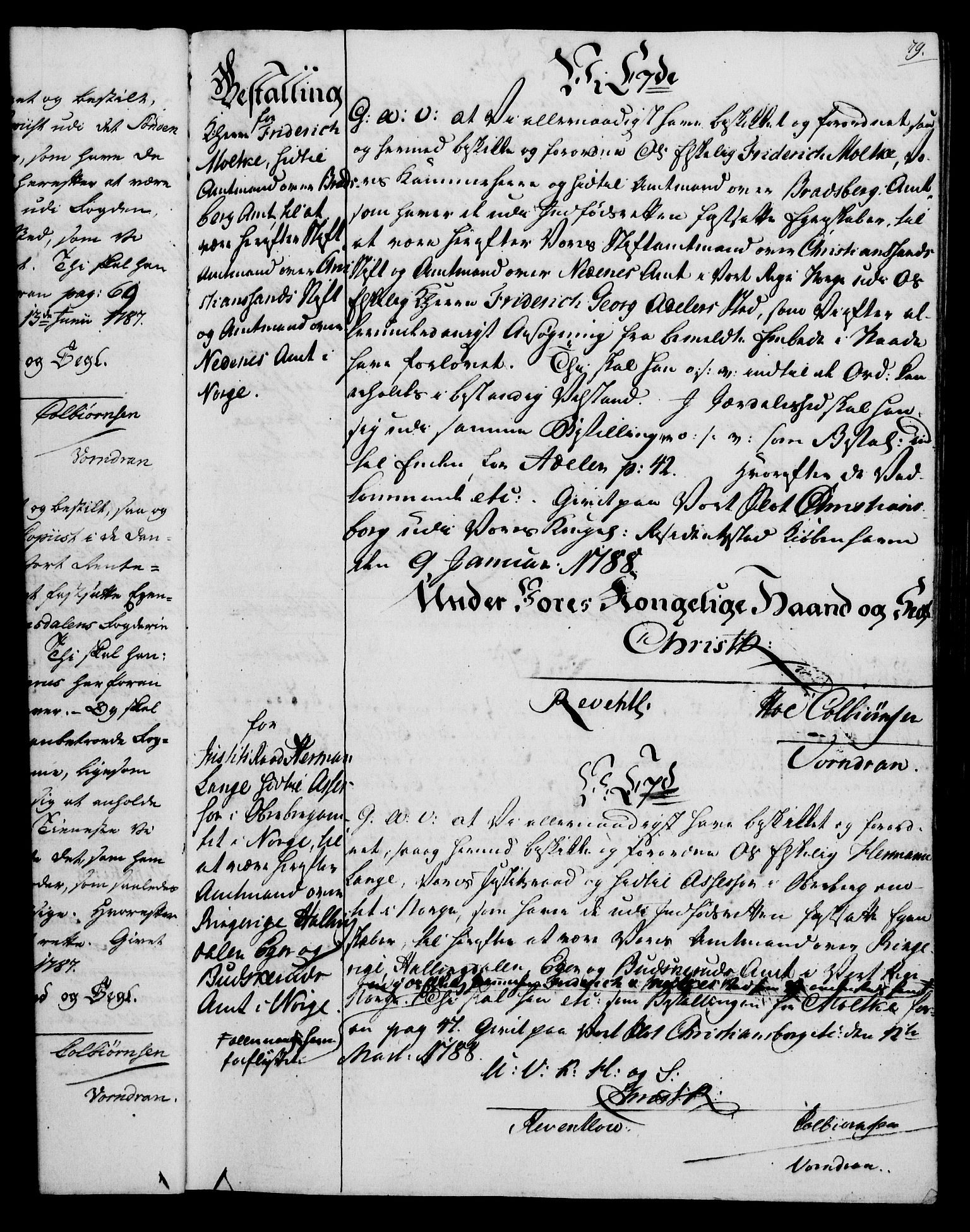 Rentekammeret, Kammerkanselliet, RA/EA-3111/G/Gg/Gge/L0006: Norsk bestallingsprotokoll med register (merket RK 53.30), 1773-1814, p. 79