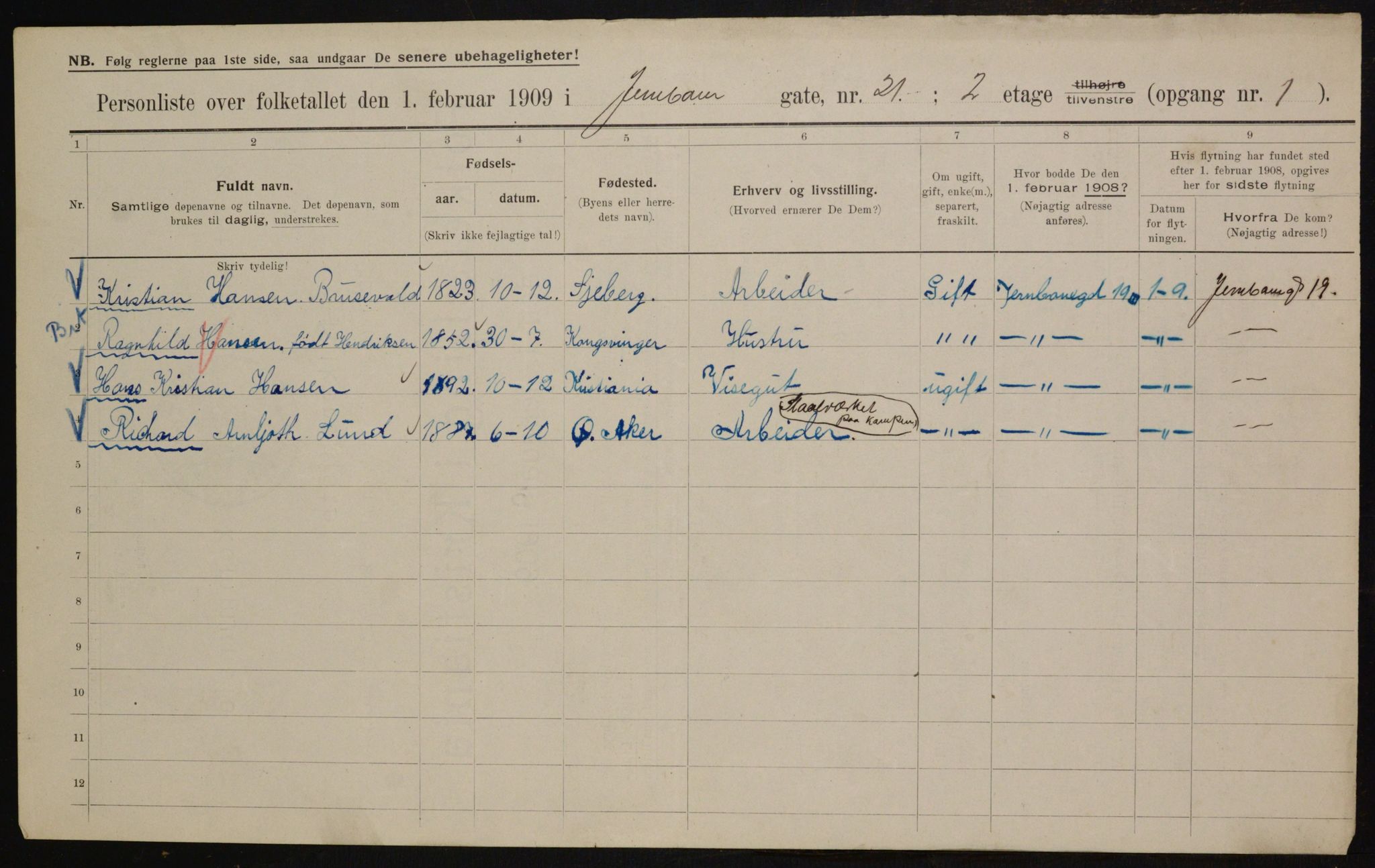 OBA, Municipal Census 1909 for Kristiania, 1909, p. 42843