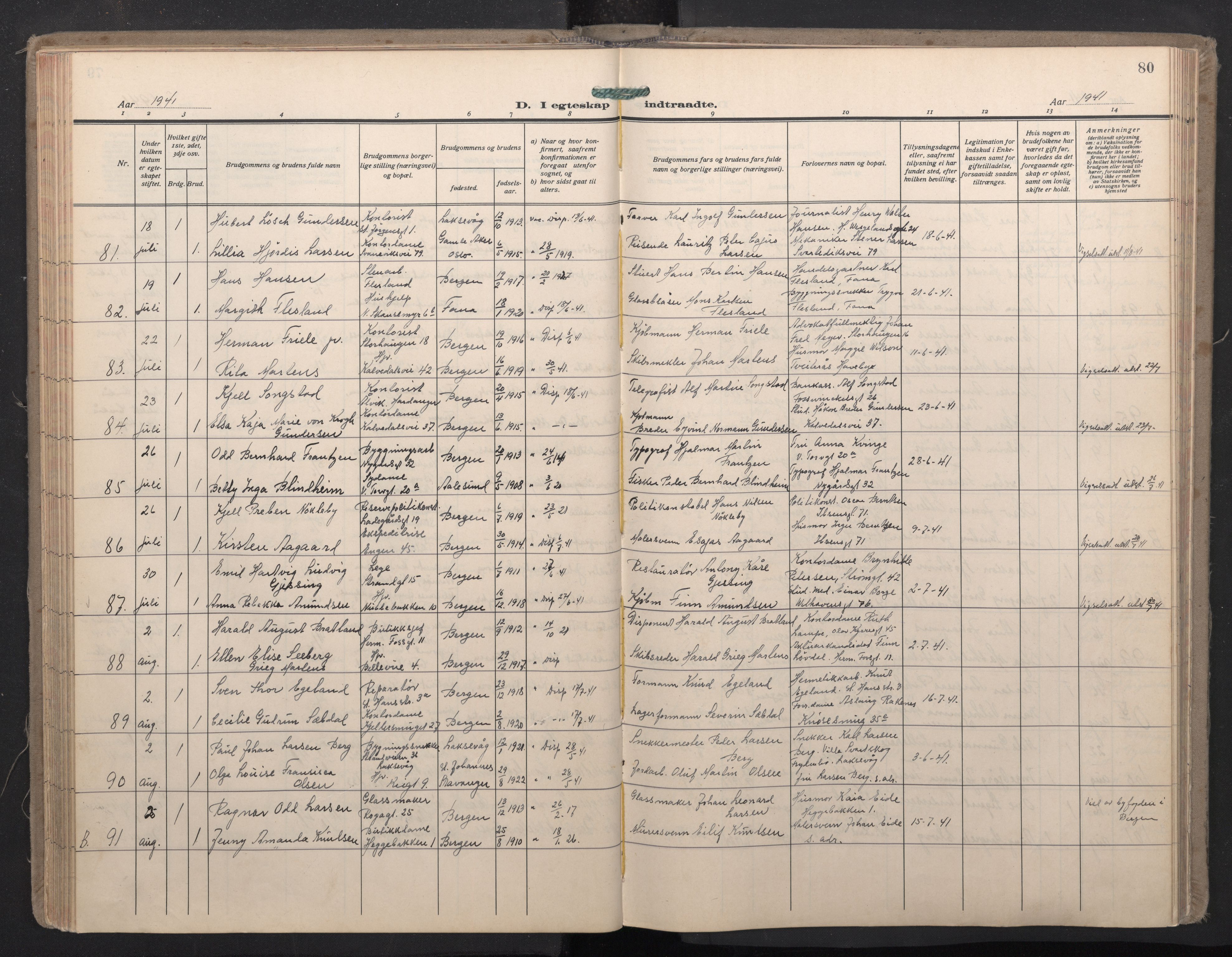 Domkirken sokneprestembete, AV/SAB-A-74801/H/Haa: Parish register (official) no. D 7, 1937-1950, p. 79b-80a