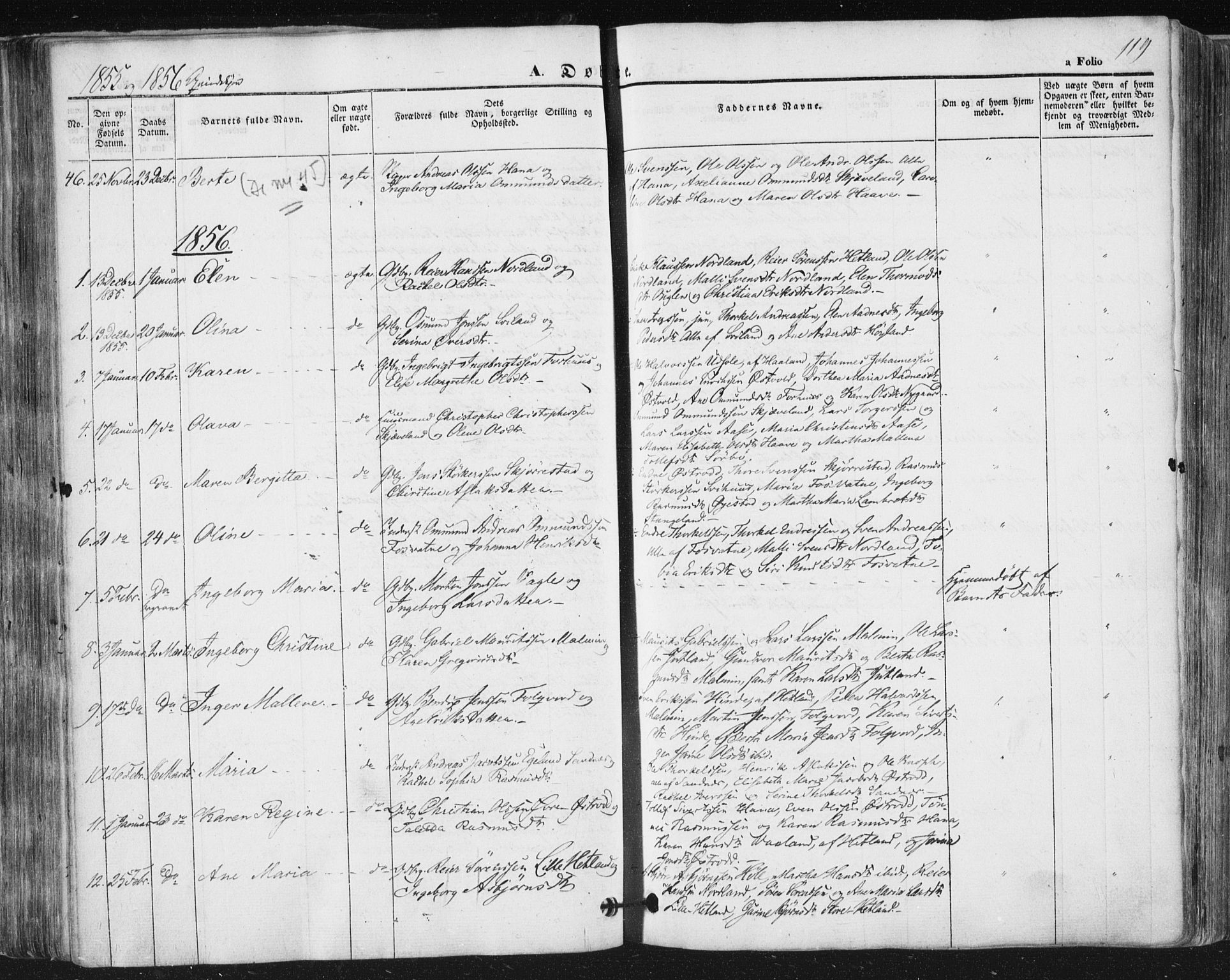 Høyland sokneprestkontor, SAST/A-101799/001/30BA/L0008: Parish register (official) no. A 8, 1841-1856, p. 119