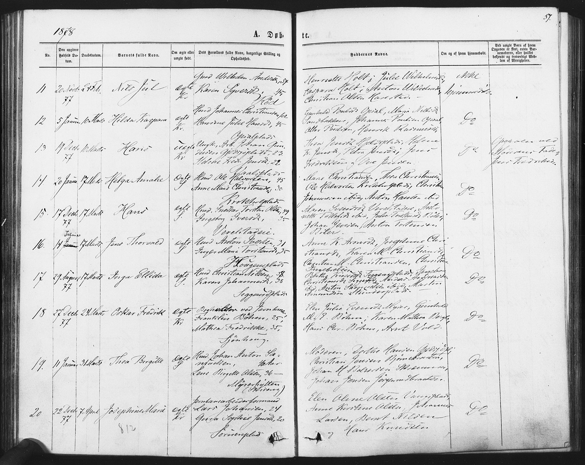 Kråkstad prestekontor Kirkebøker, SAO/A-10125a/F/Fa/L0008: Parish register (official) no. I 8, 1870-1879, p. 57