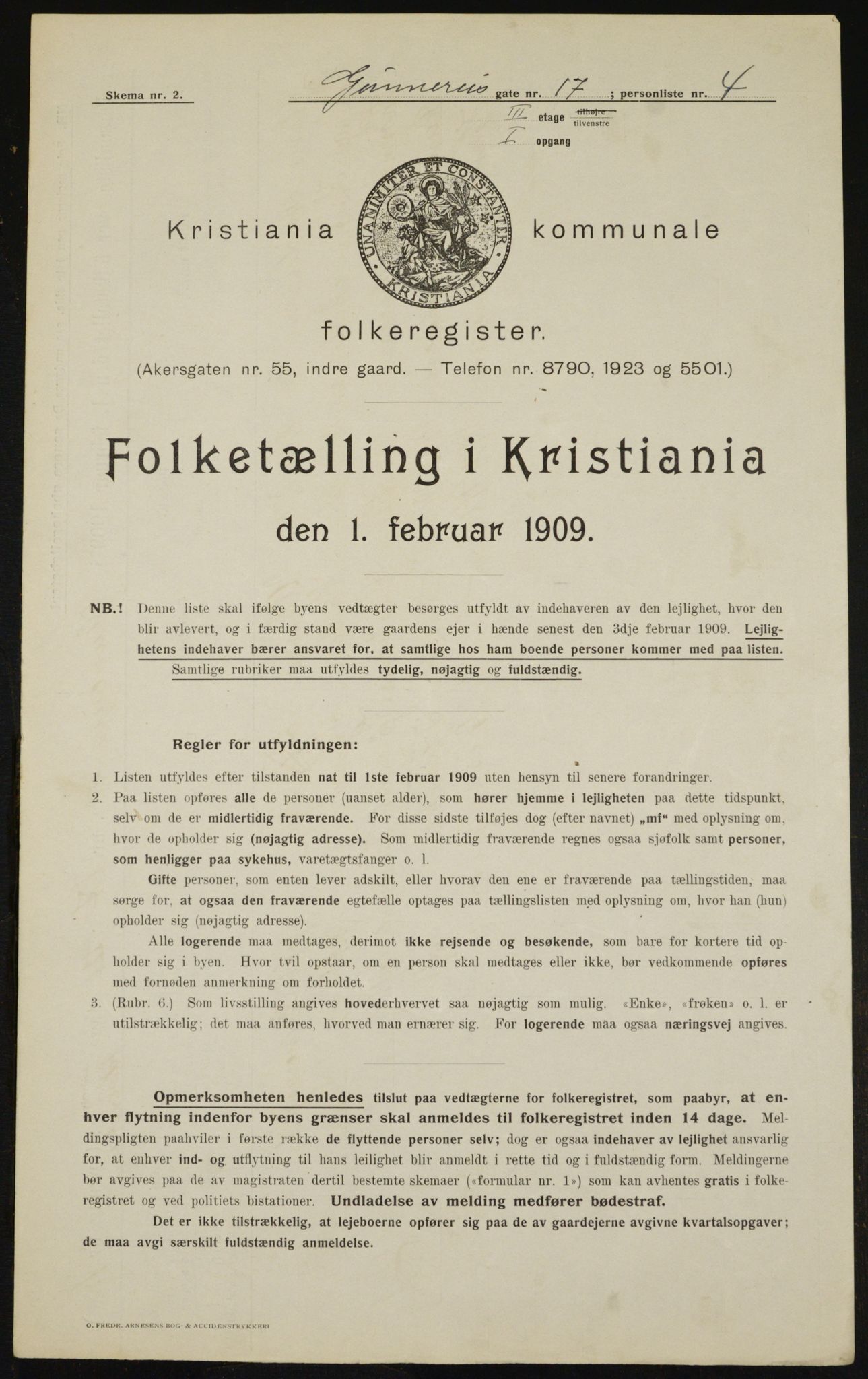 OBA, Municipal Census 1909 for Kristiania, 1909, p. 4785