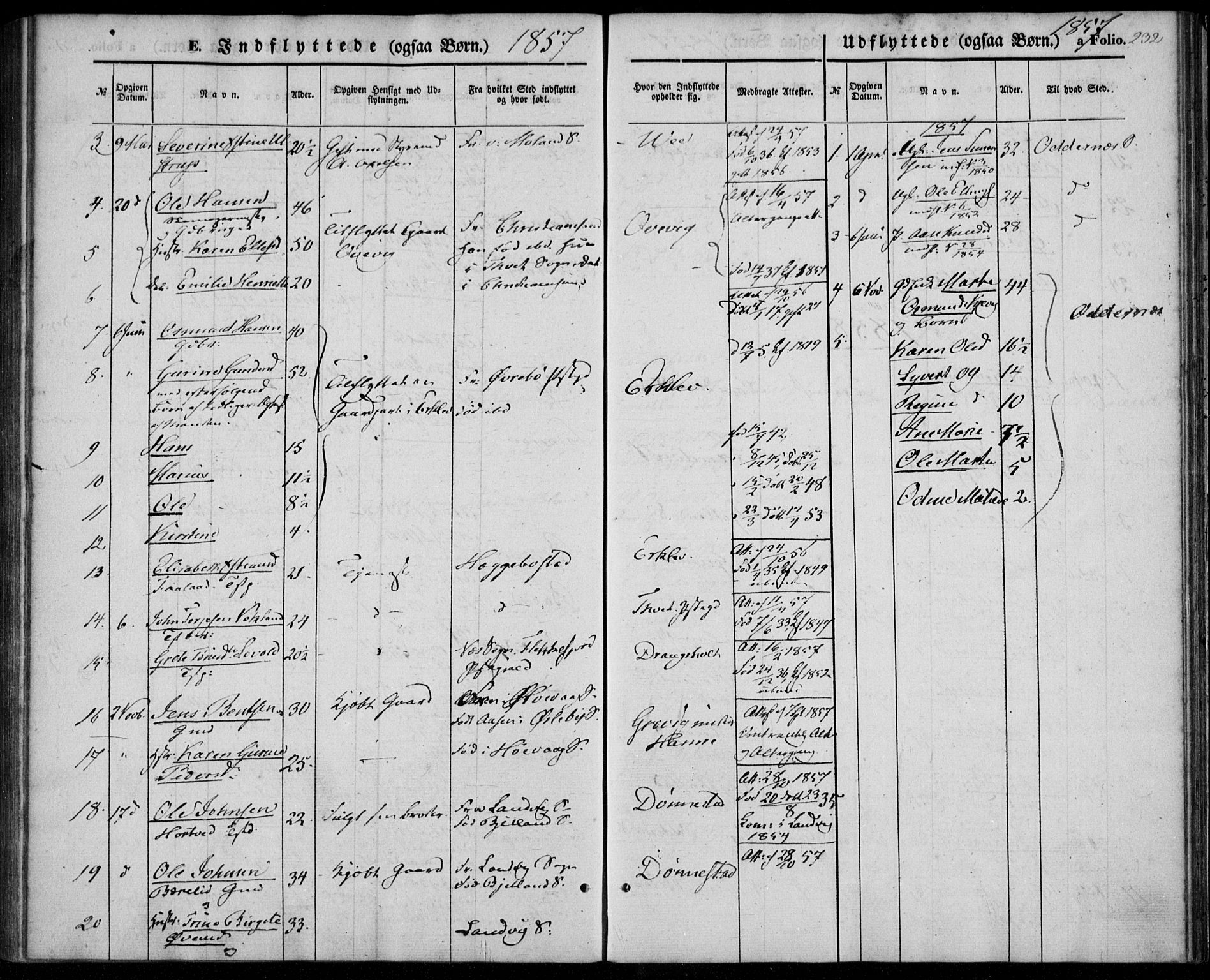 Tveit sokneprestkontor, AV/SAK-1111-0043/F/Fa/L0005: Parish register (official) no. A 5, 1853-1871, p. 232