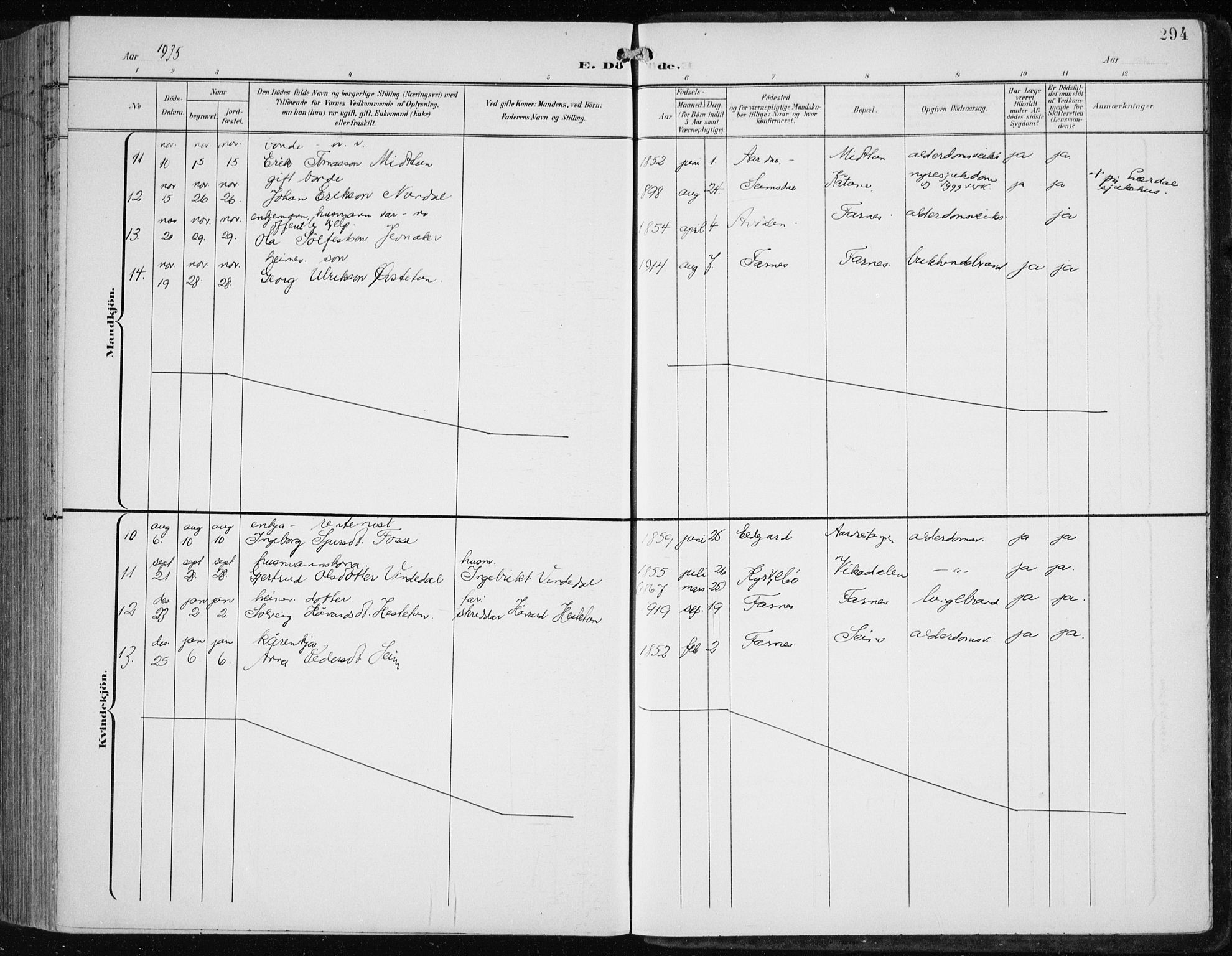 Årdal sokneprestembete, AV/SAB-A-81701: Parish register (copy) no. A 2, 1899-1939, p. 294