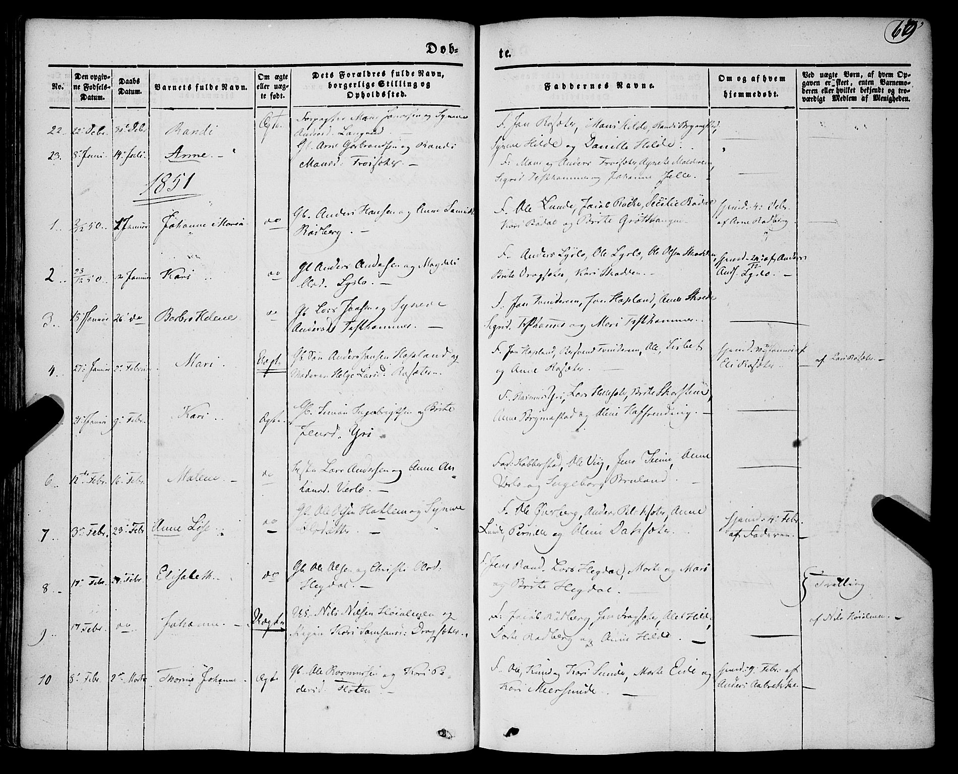 Innvik sokneprestembete, SAB/A-80501: Parish register (official) no. A 5, 1847-1865, p. 69
