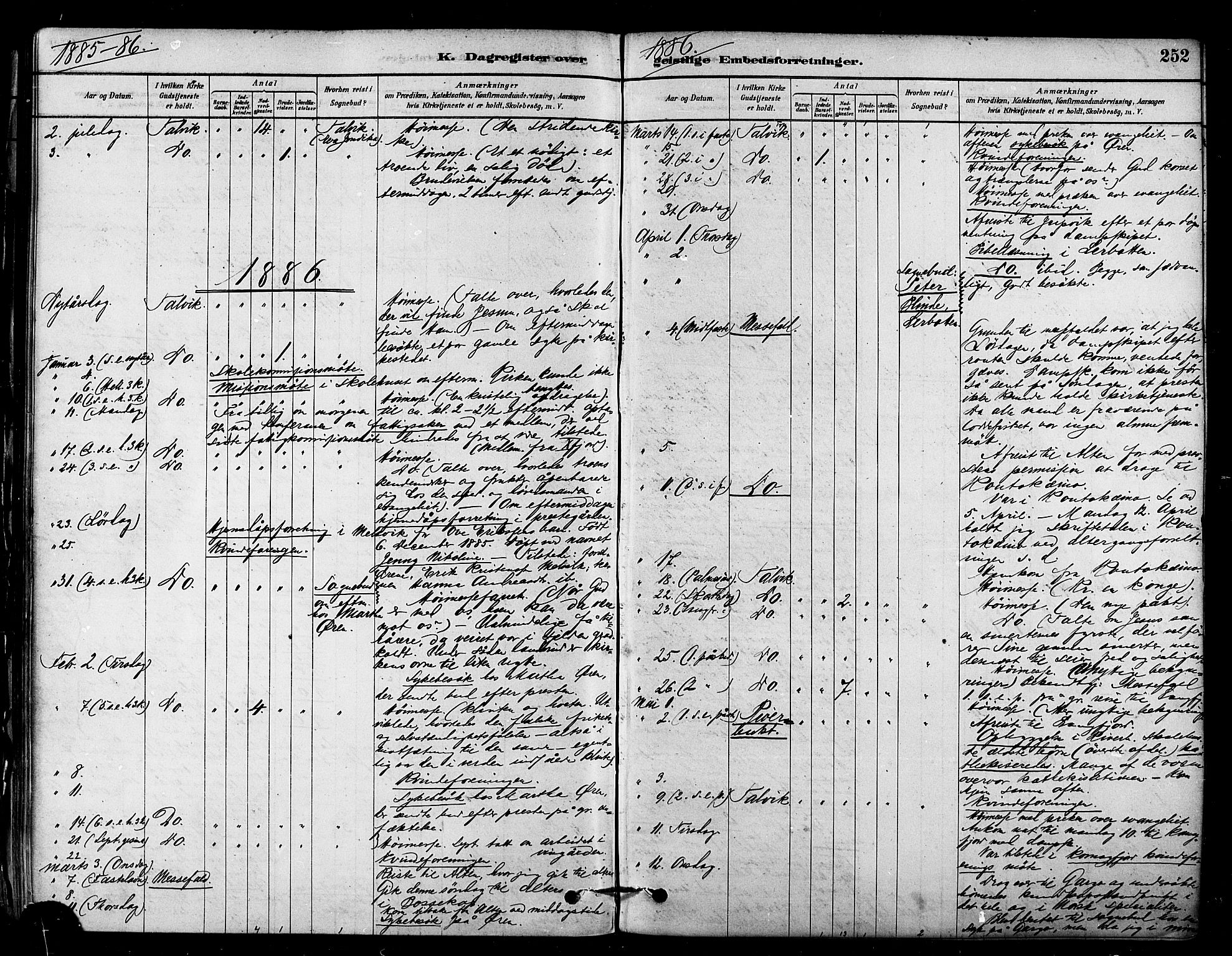 Talvik sokneprestkontor, SATØ/S-1337/H/Ha/L0012kirke: Parish register (official) no. 12, 1878-1886, p. 252