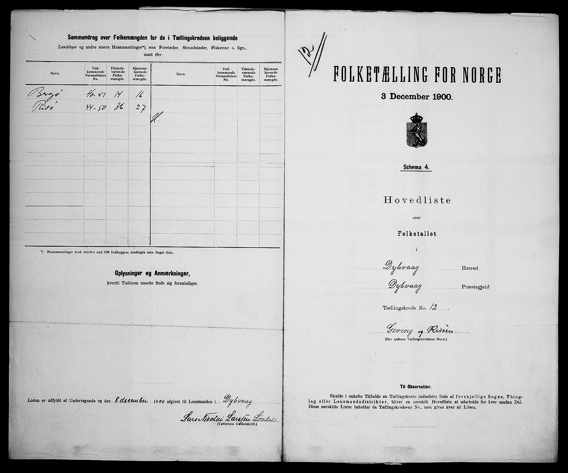 SAK, 1900 census for Dypvåg, 1900, p. 47