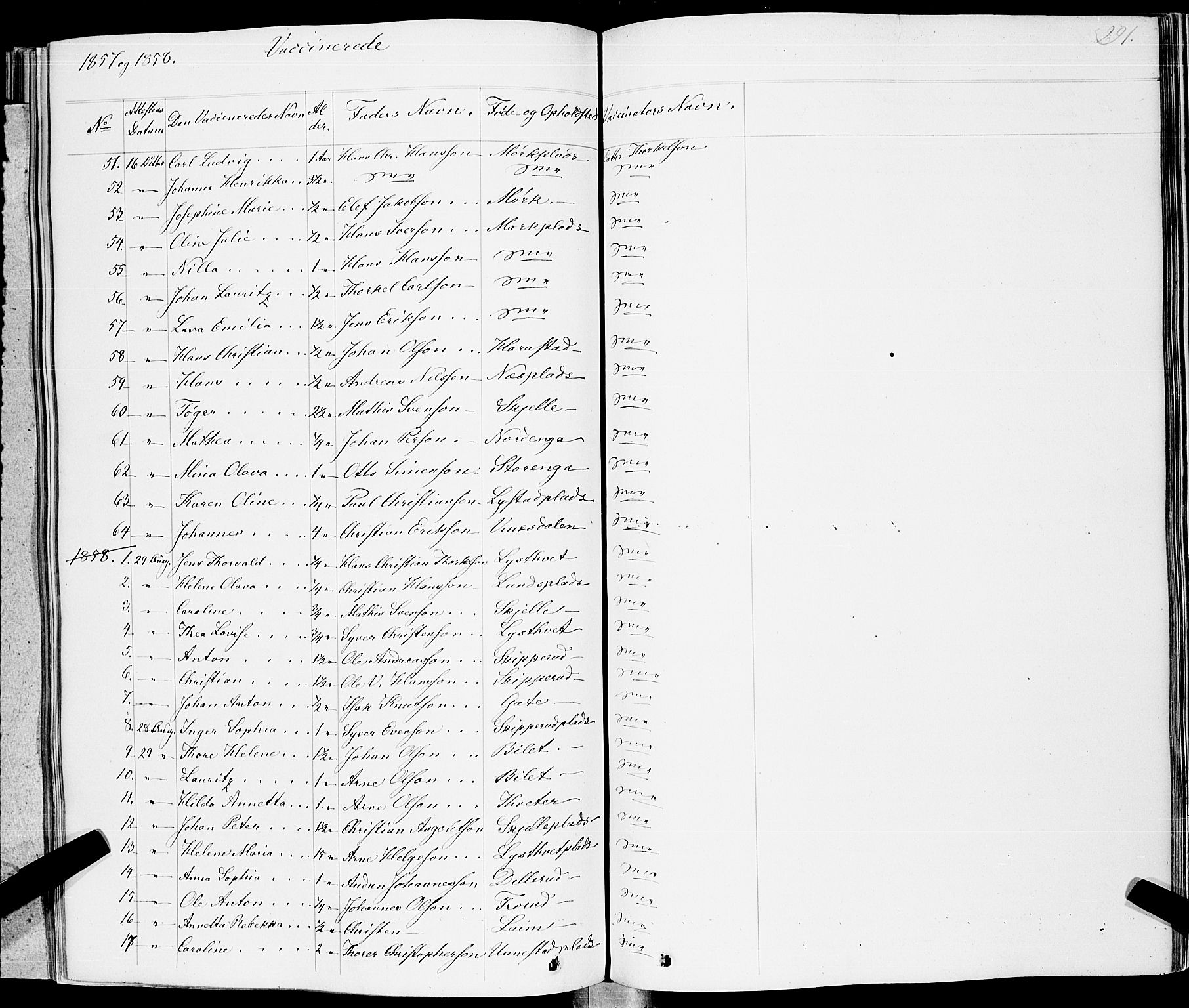 Skiptvet prestekontor Kirkebøker, AV/SAO-A-20009/F/Fa/L0006: Parish register (official) no. 6, 1839-1860, p. 291