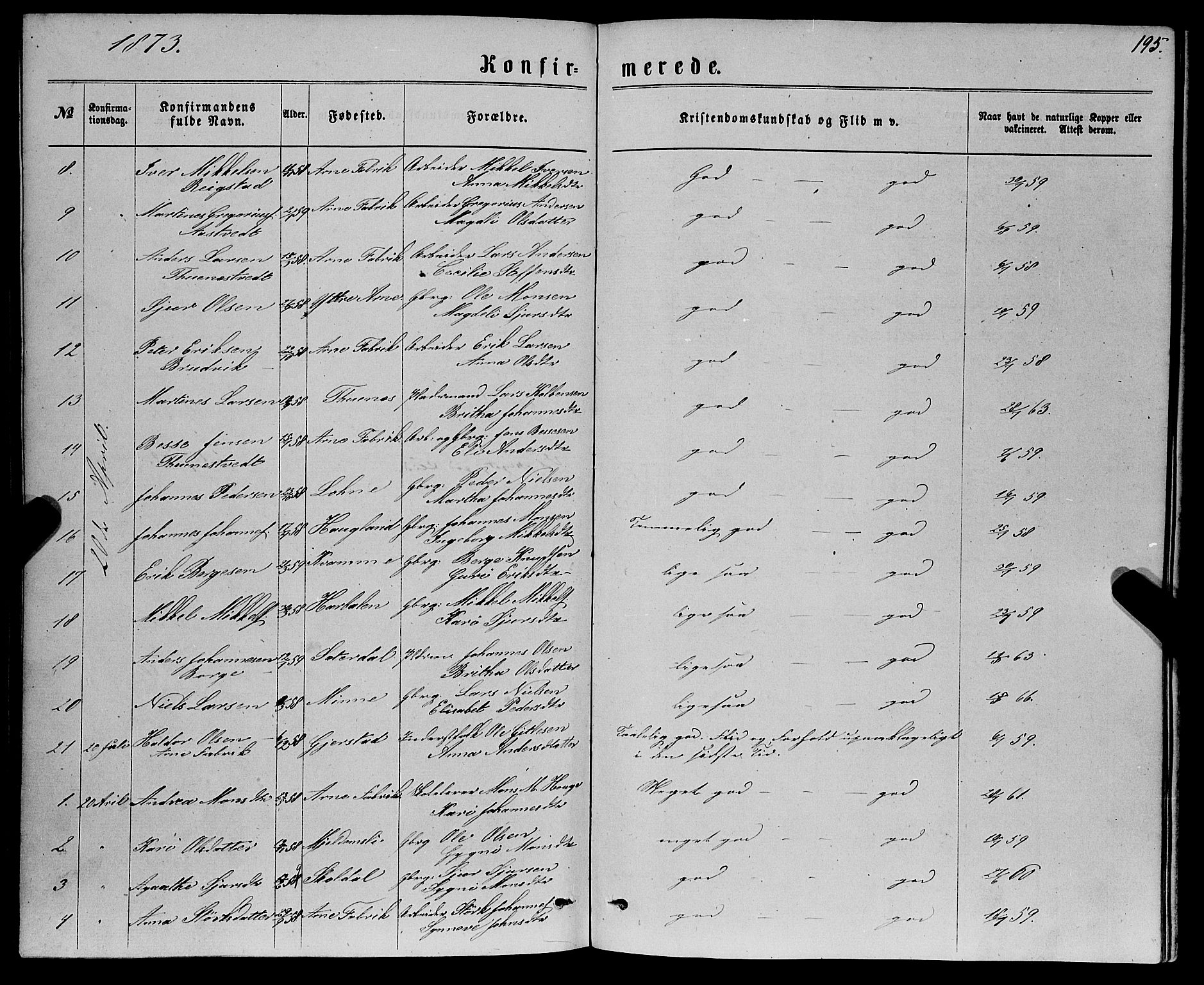 Haus sokneprestembete, AV/SAB-A-75601/H/Haa: Parish register (official) no. A 18, 1871-1877, p. 195