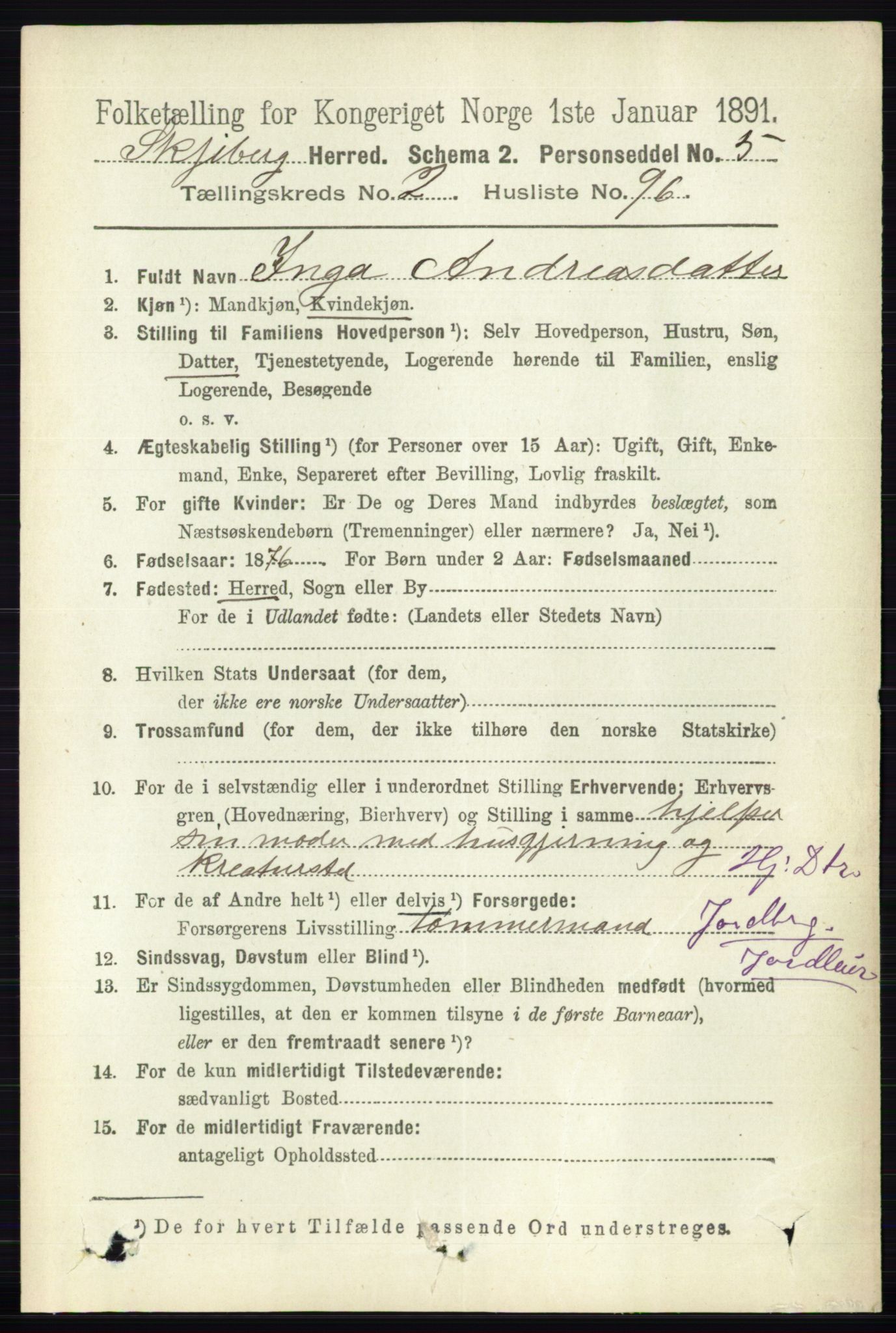 RA, 1891 census for 0115 Skjeberg, 1891, p. 1431