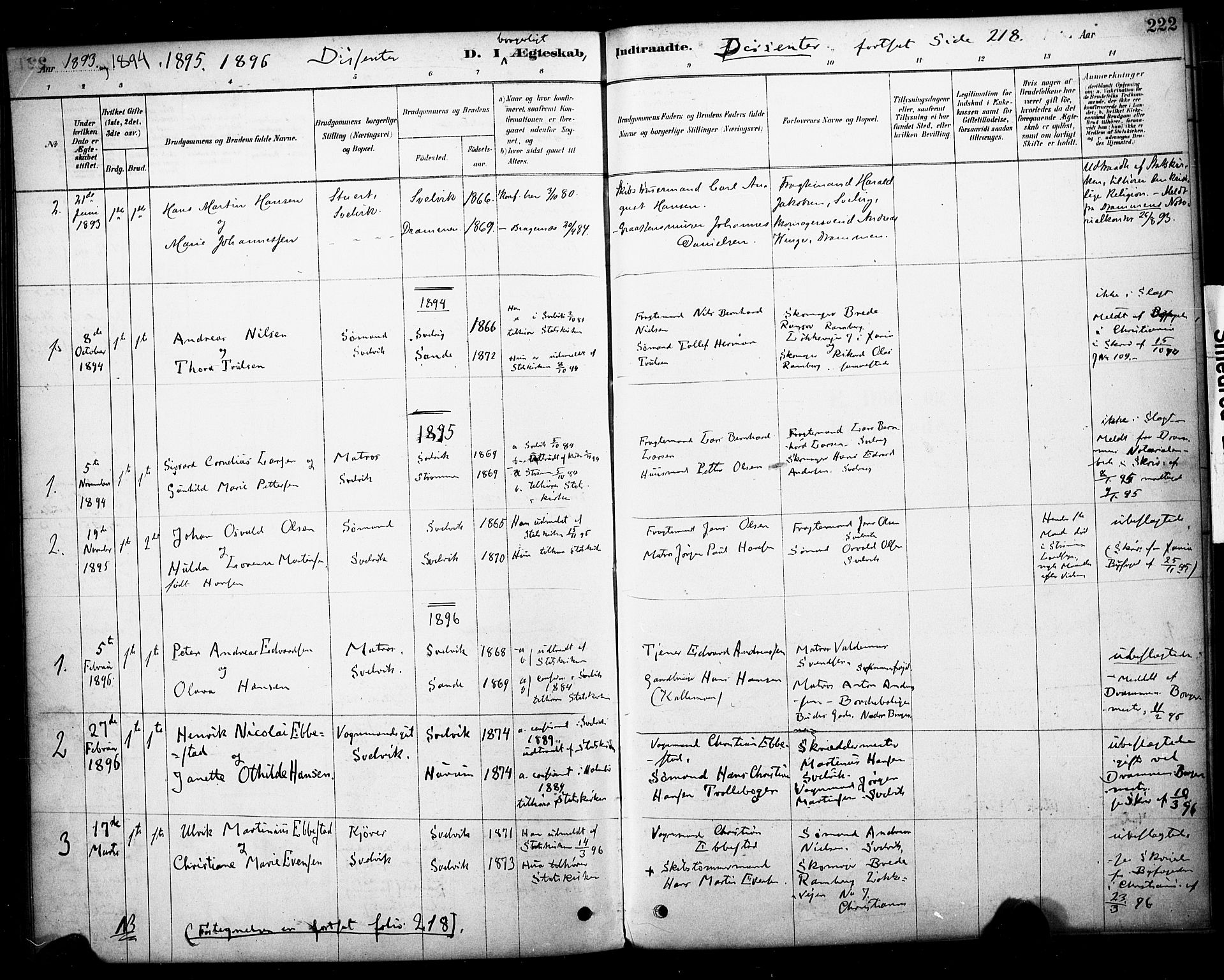 Strømm kirkebøker, AV/SAKO-A-322/F/Fb/L0001: Parish register (official) no. II 1, 1878-1899, p. 222