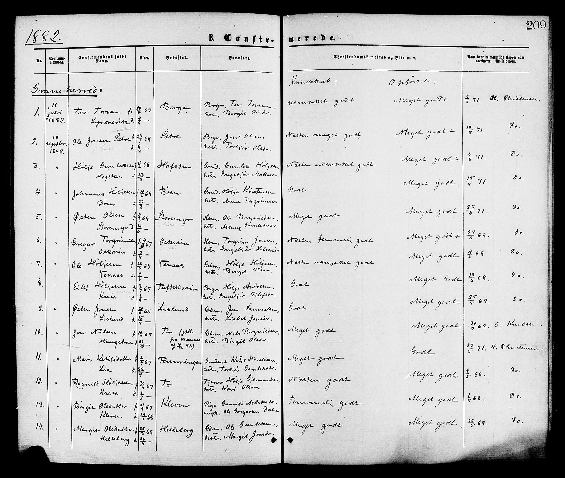 Gransherad kirkebøker, SAKO/A-267/F/Fa/L0004: Parish register (official) no. I 4, 1871-1886, p. 209