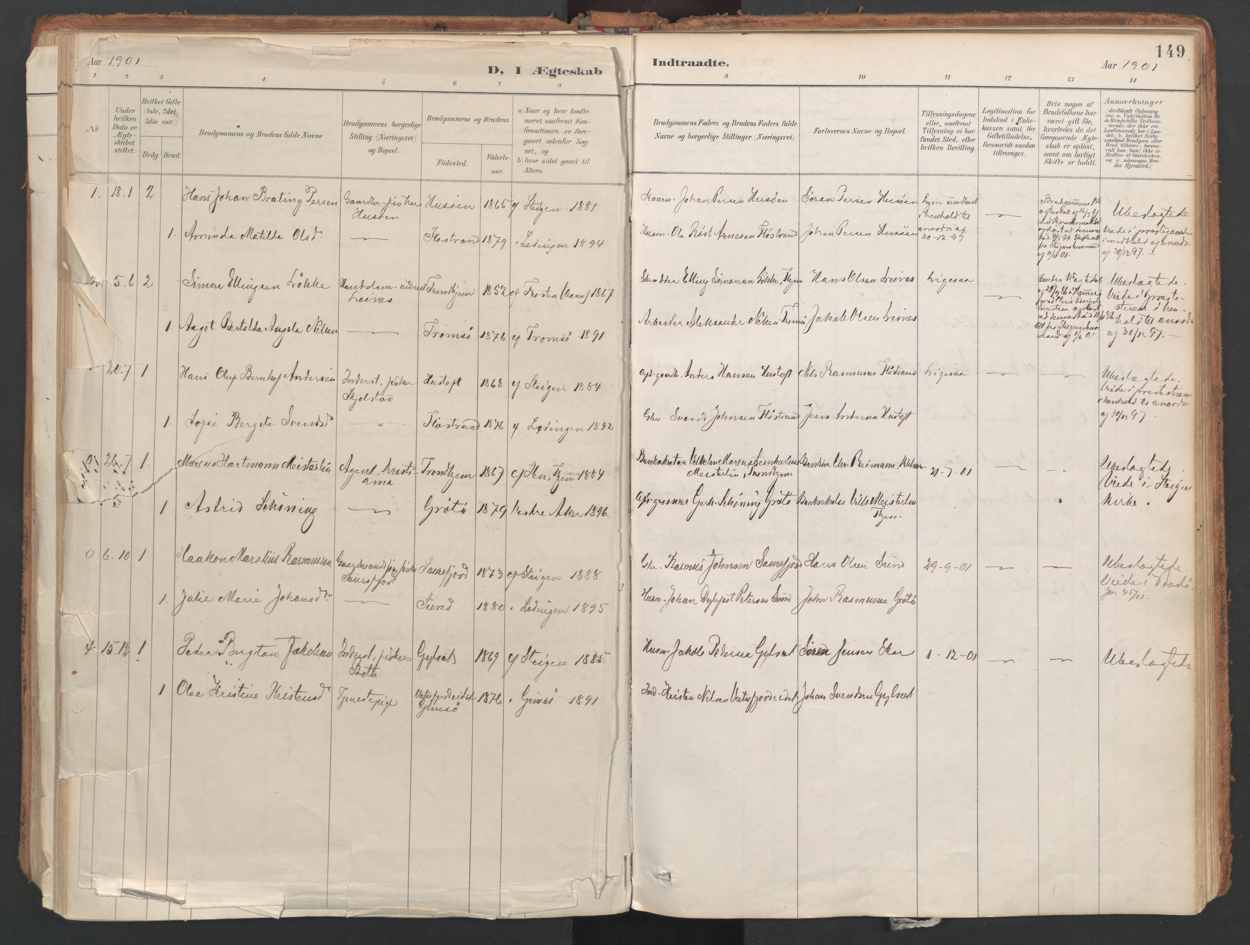 Ministerialprotokoller, klokkerbøker og fødselsregistre - Nordland, AV/SAT-A-1459/857/L0822: Parish register (official) no. 857A02, 1890-1917, p. 149