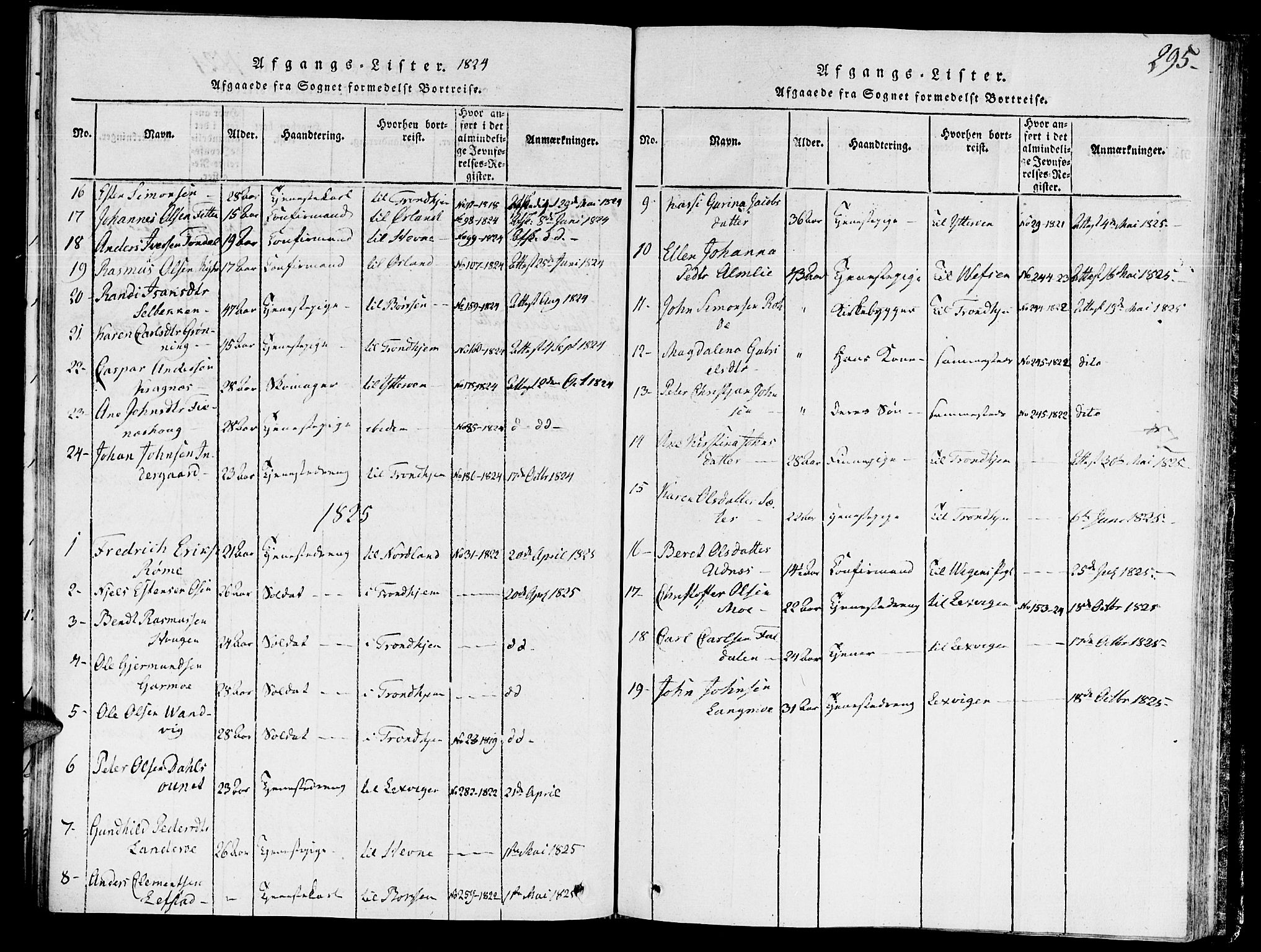 Ministerialprotokoller, klokkerbøker og fødselsregistre - Sør-Trøndelag, SAT/A-1456/646/L0608: Parish register (official) no. 646A06, 1816-1825, p. 295