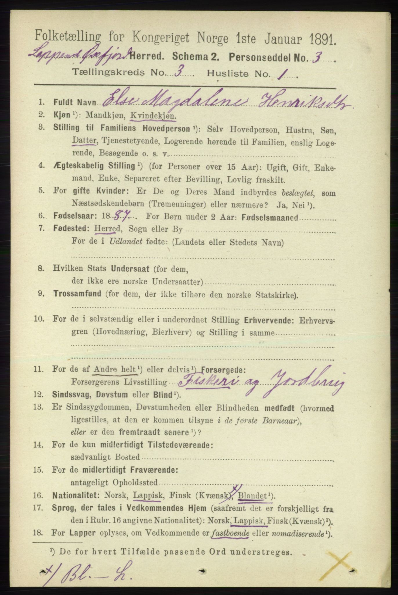 RA, 1891 census for 2014 Loppa, 1891, p. 676