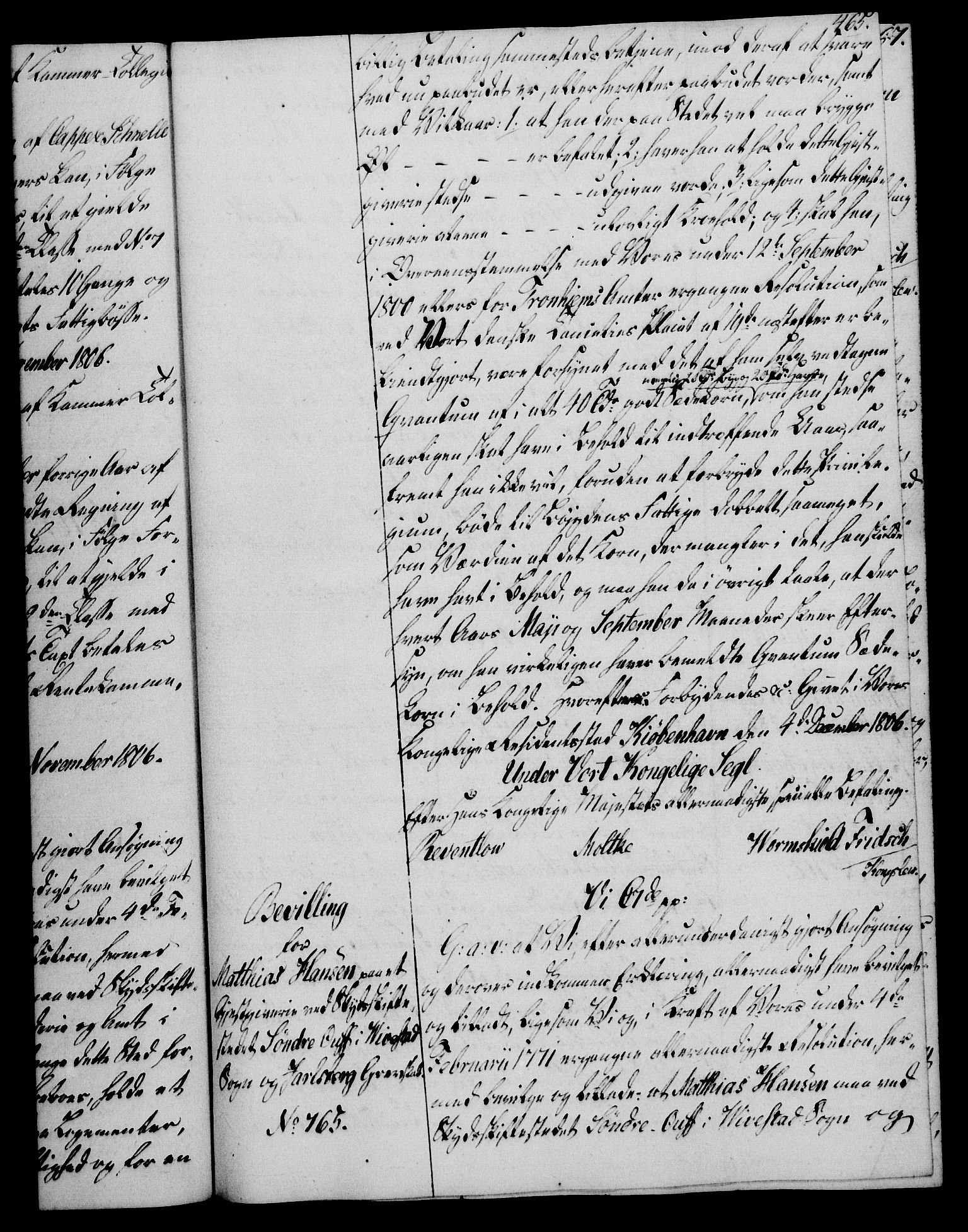 Rentekammeret, Kammerkanselliet, RA/EA-3111/G/Gg/Gga/L0018: Norsk ekspedisjonsprotokoll med register (merket RK 53.18), 1804-1806, p. 465