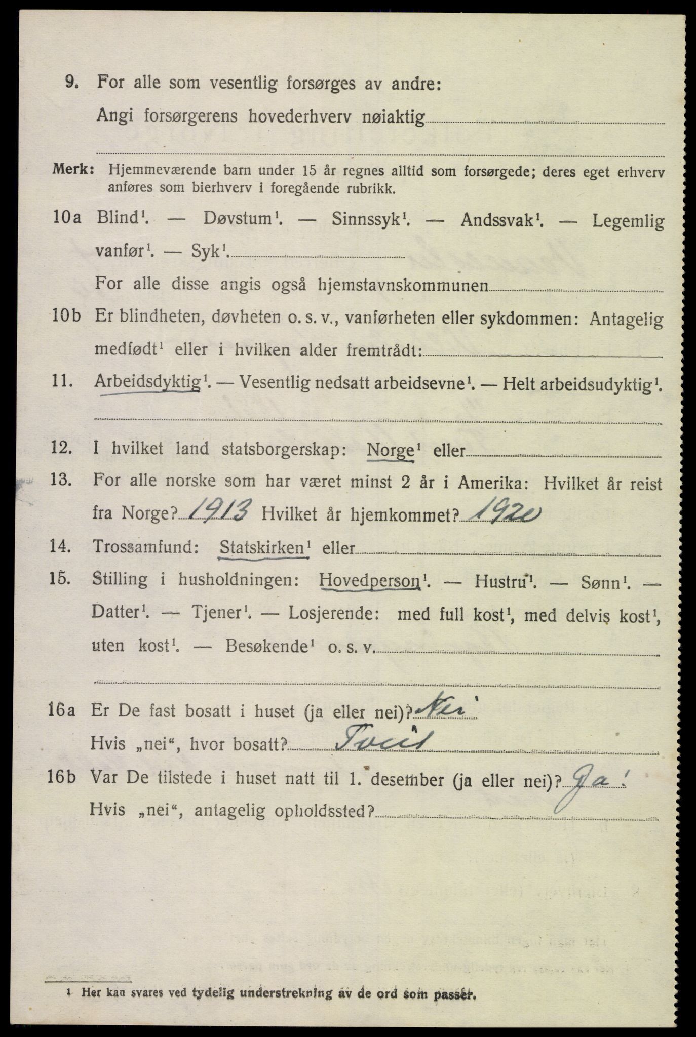 SAK, 1920 census for Vennesla, 1920, p. 2981