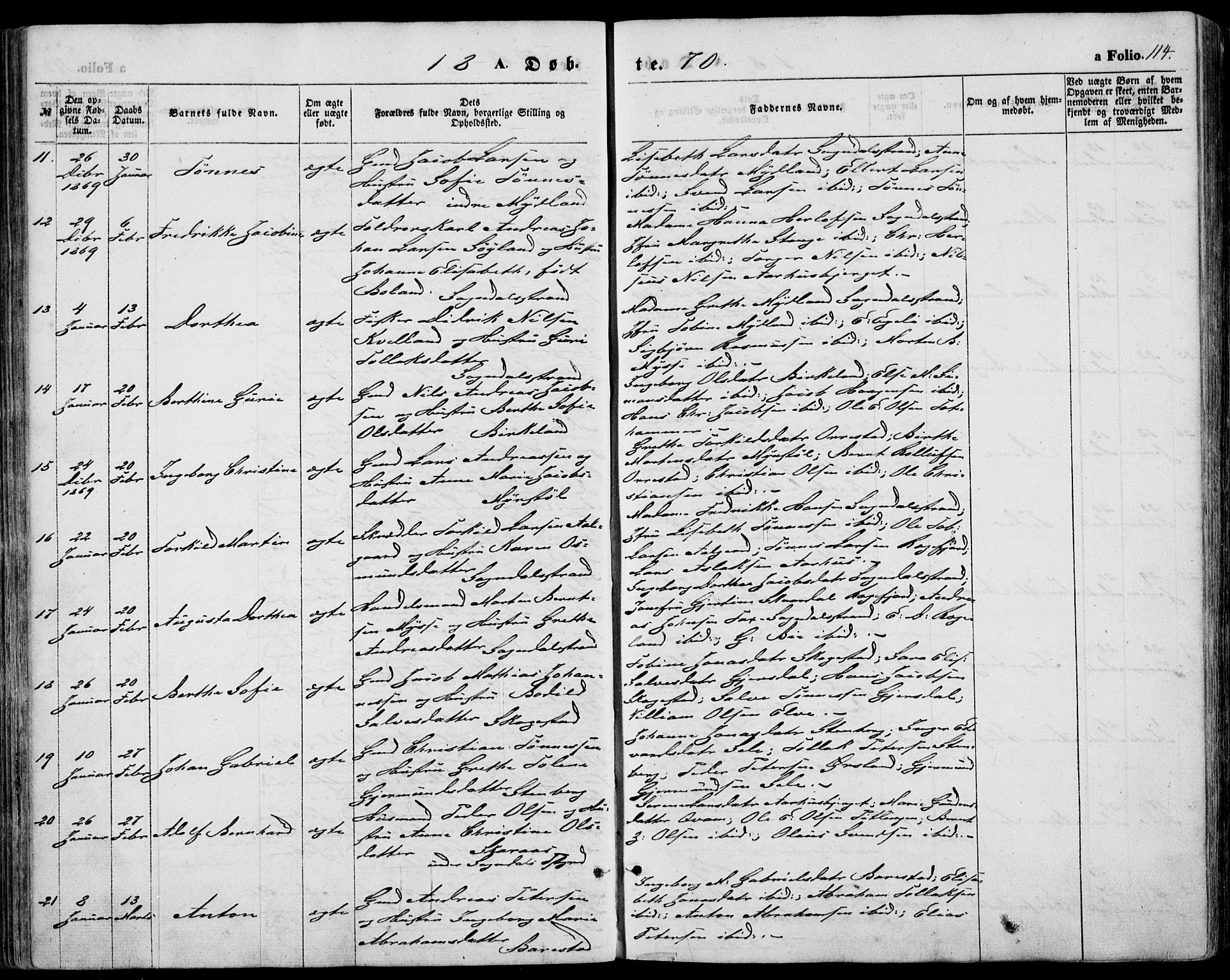 Sokndal sokneprestkontor, AV/SAST-A-101808: Parish register (official) no. A 9, 1857-1874, p. 114