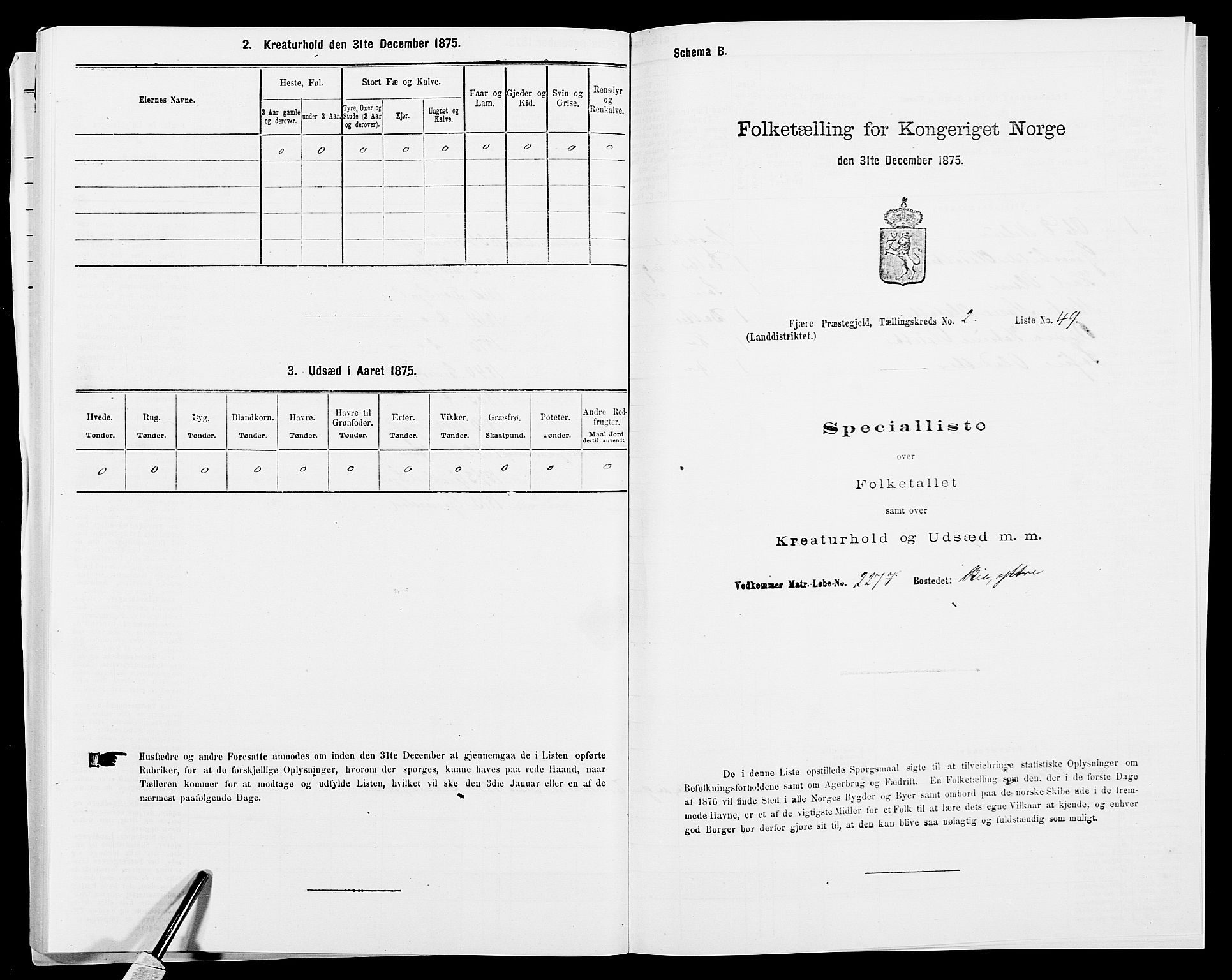 SAK, 1875 census for 0923L Fjære/Fjære, 1875, p. 619