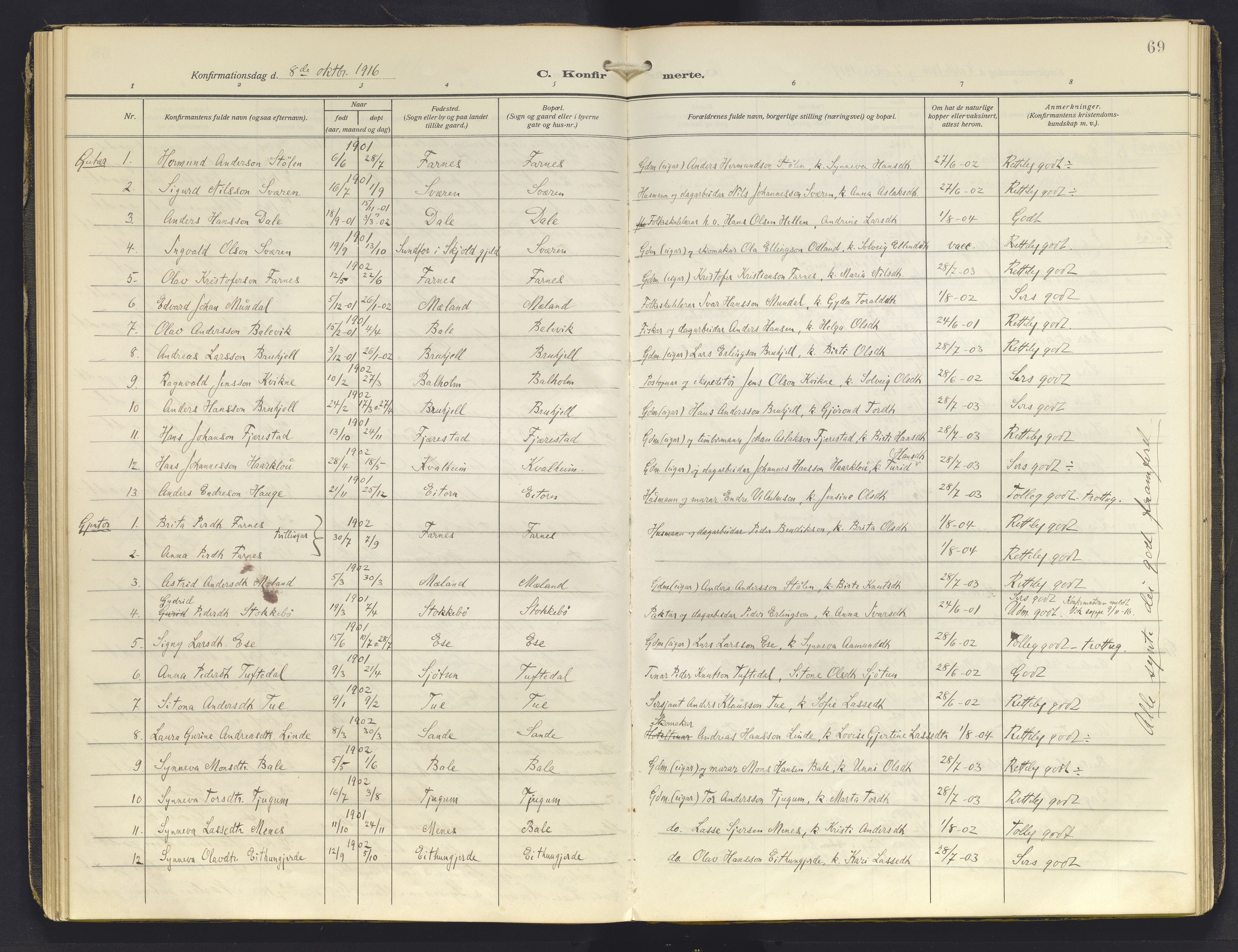 Balestrand sokneprestembete, AV/SAB-A-79601/H/Haa/Haab/L0002: Parish register (official) no. B 2, 1911-1932, p. 69