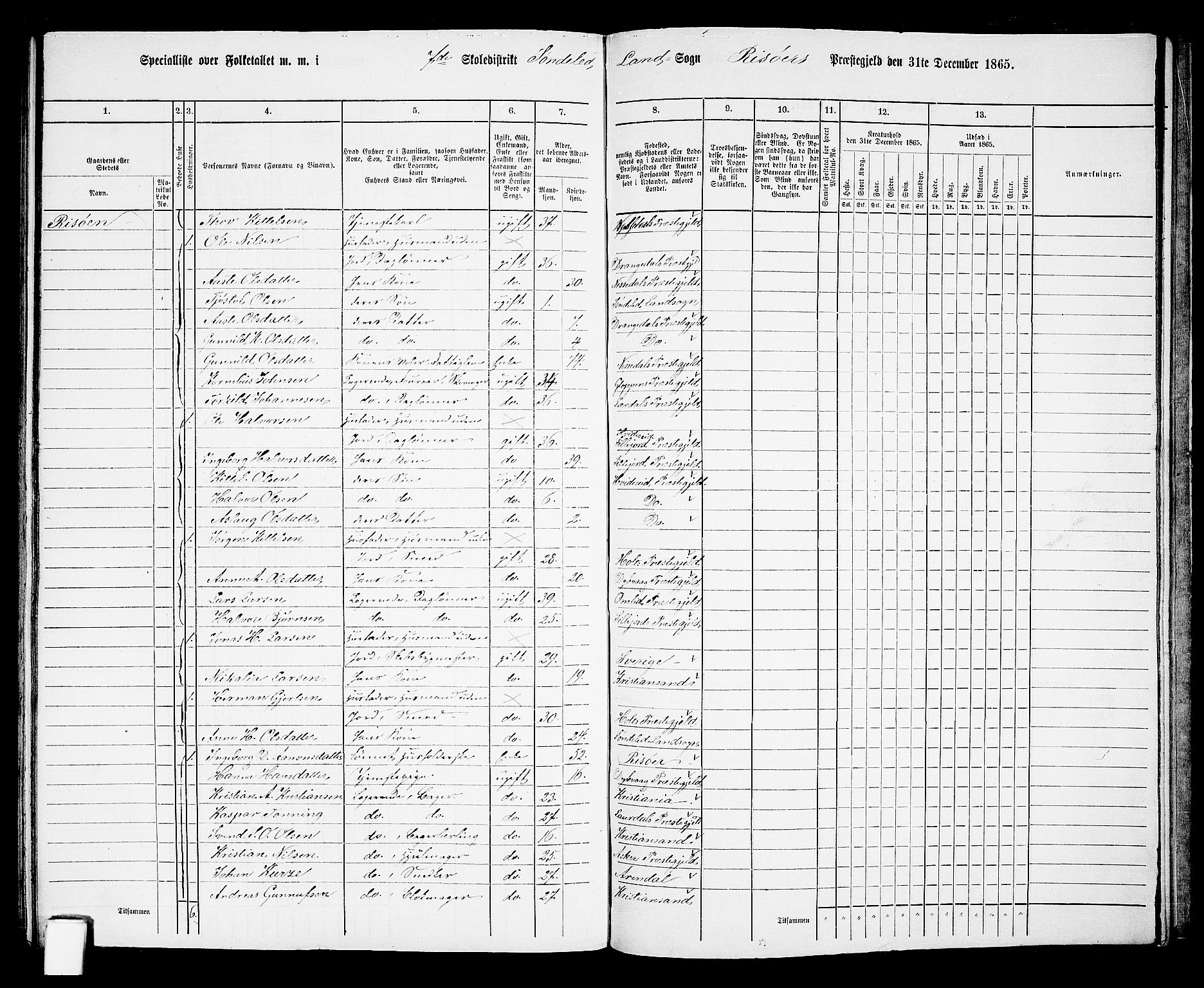 RA, 1865 census for Risør/Søndeled, 1865, p. 139