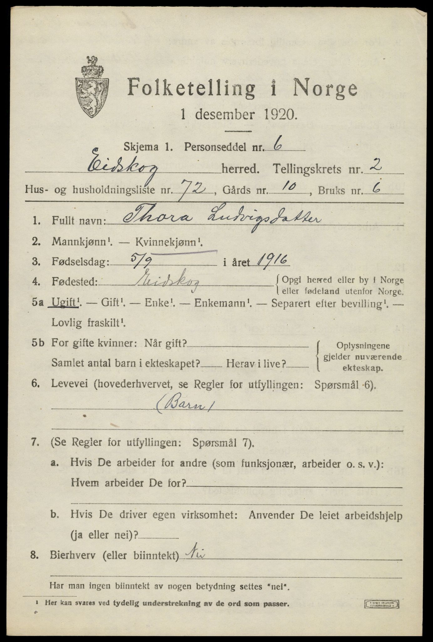 SAH, 1920 census for Eidskog, 1920, p. 3689