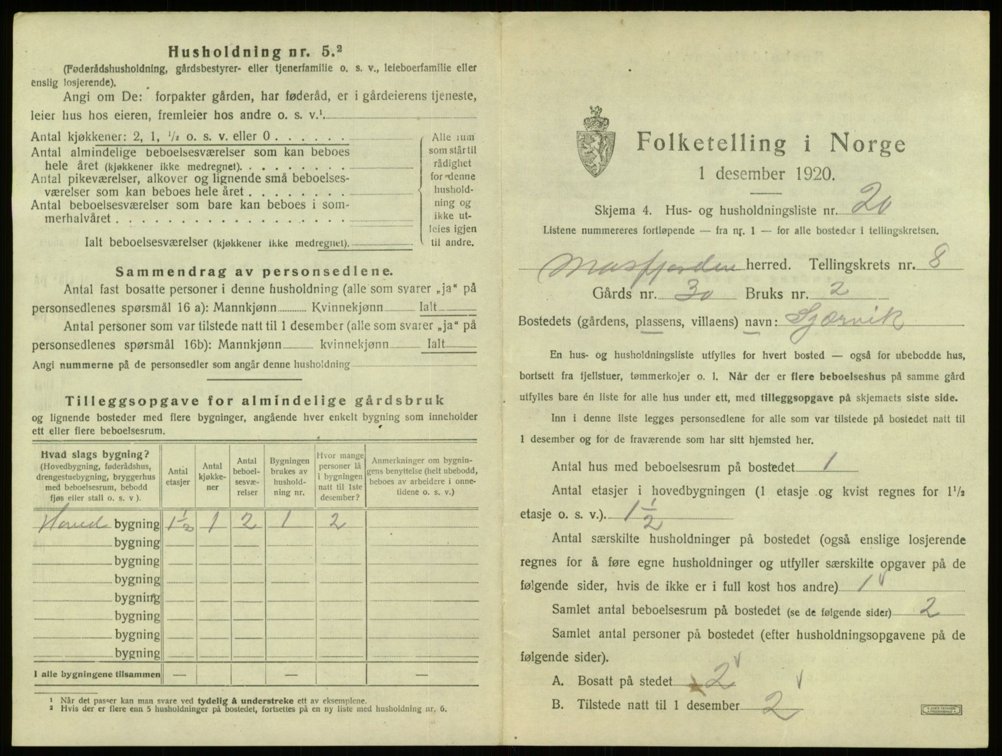 SAB, 1920 census for Masfjorden, 1920, p. 419