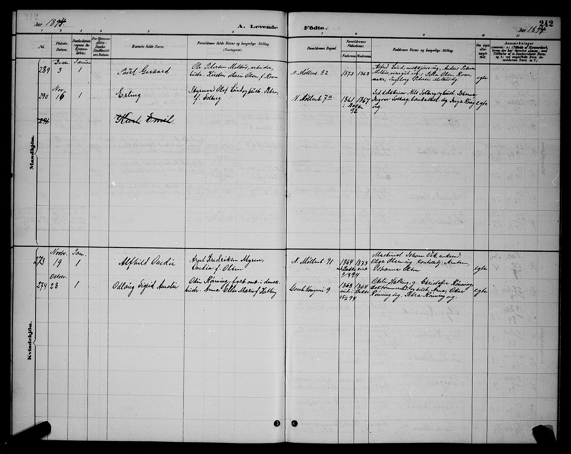 Ministerialprotokoller, klokkerbøker og fødselsregistre - Sør-Trøndelag, SAT/A-1456/604/L0222: Parish register (copy) no. 604C05, 1886-1895, p. 242