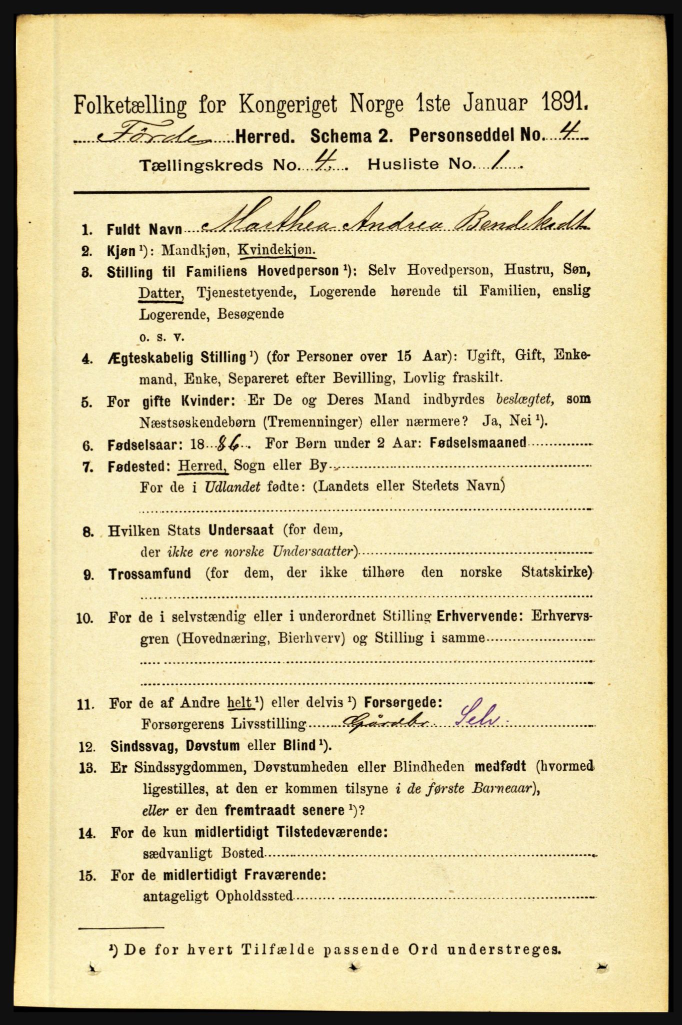 RA, 1891 census for 1432 Førde, 1891, p. 1055