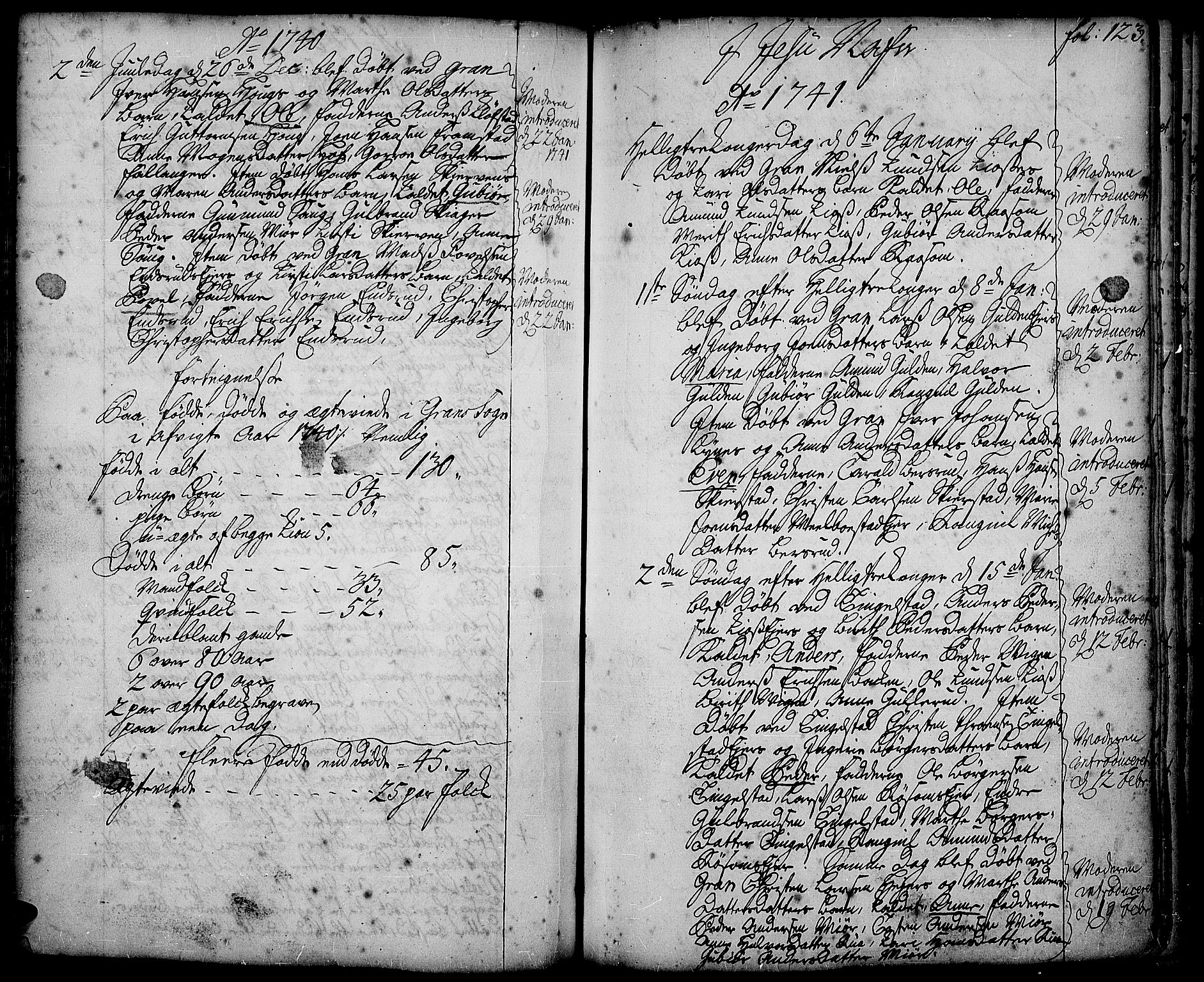 Gran prestekontor, SAH/PREST-112/H/Ha/Haa/L0002: Parish register (official) no. 2, 1732-1744, p. 123